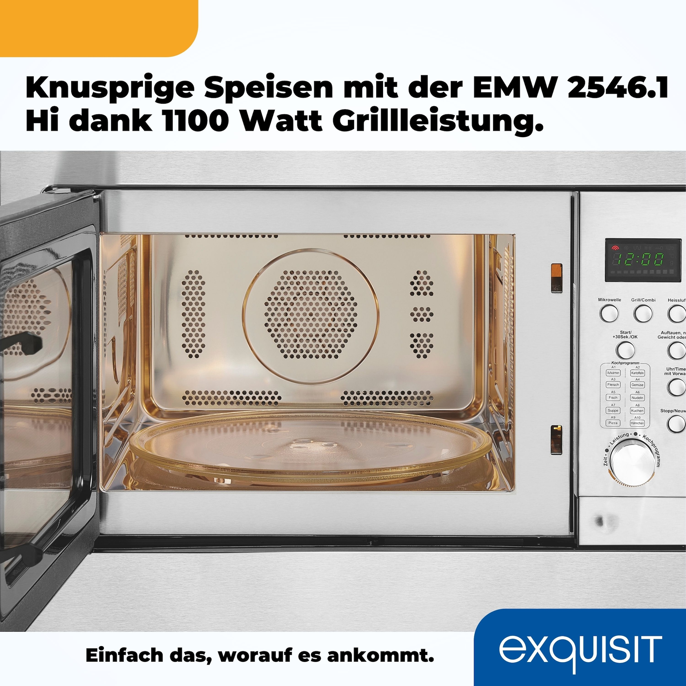 exquisit Einbau-Mikrowelle »EMW 2546.1 HI« 1450 W Auftauen,Aufwärmen,Grillen o.backen mit Heißluft-alles möglich