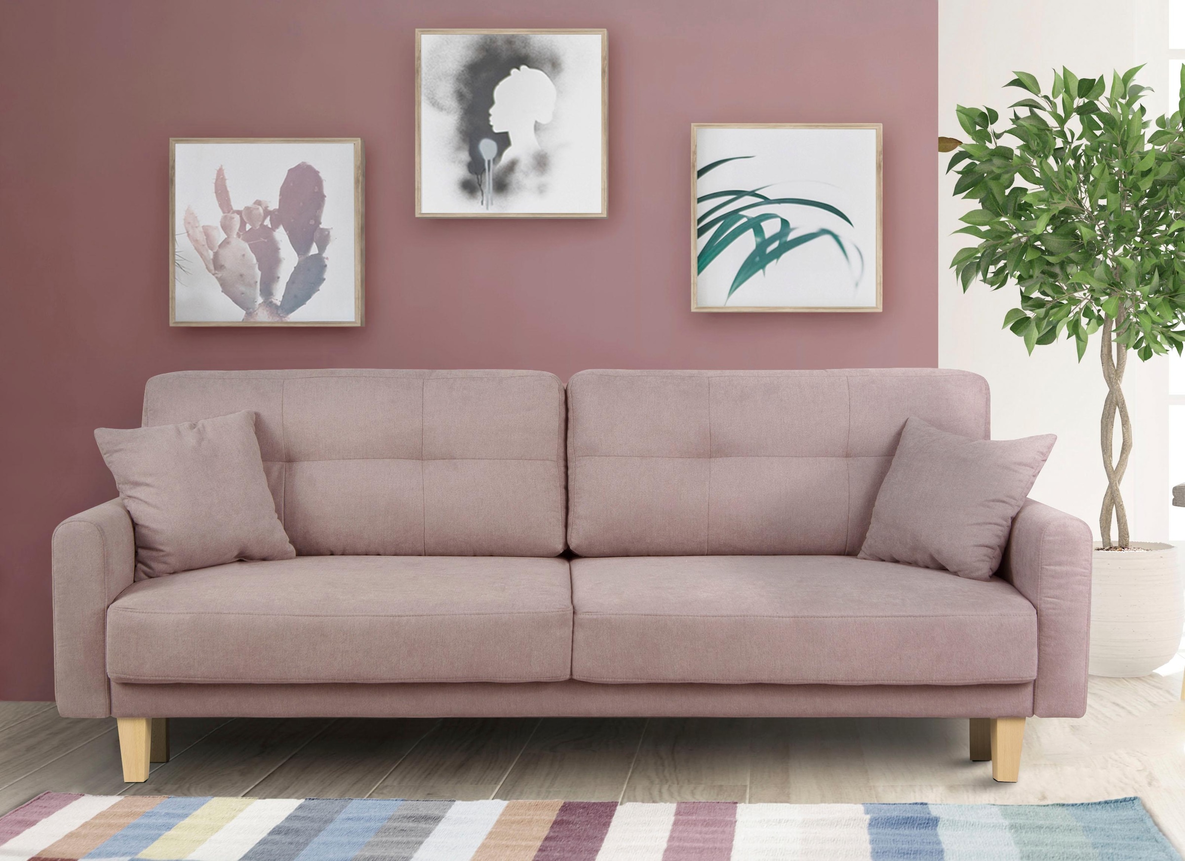 Home affaire 3-Sitzer »TRIPLO optionale Schlafsofa mit Bettkasten, Maße B/T/H: 215/100/89 cm« Wahlweise Bettfunktion - Liegefläche 145x191 cm, Rücken-, Zierkissen