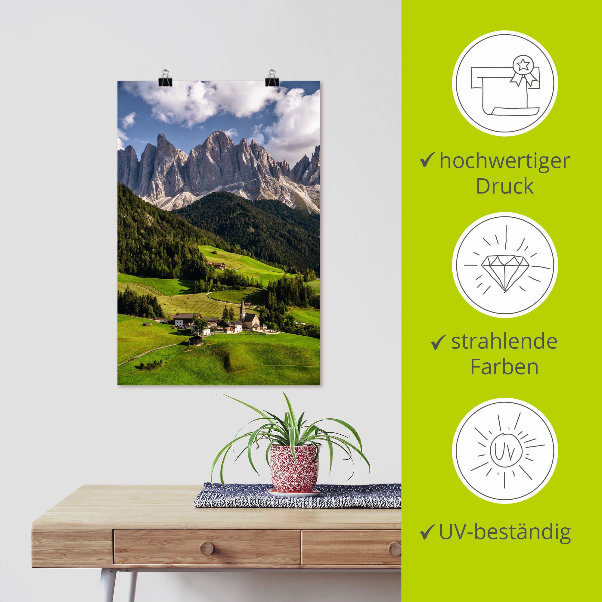 Berge in Artland bestellen Dolomiten«, Raten St.), Größen in »Sommer in Leinwandbild, Südtirol Wandbild Poster Alpenbilder, als versch. auf den Wandaufkleber (1 oder Alubild, &
