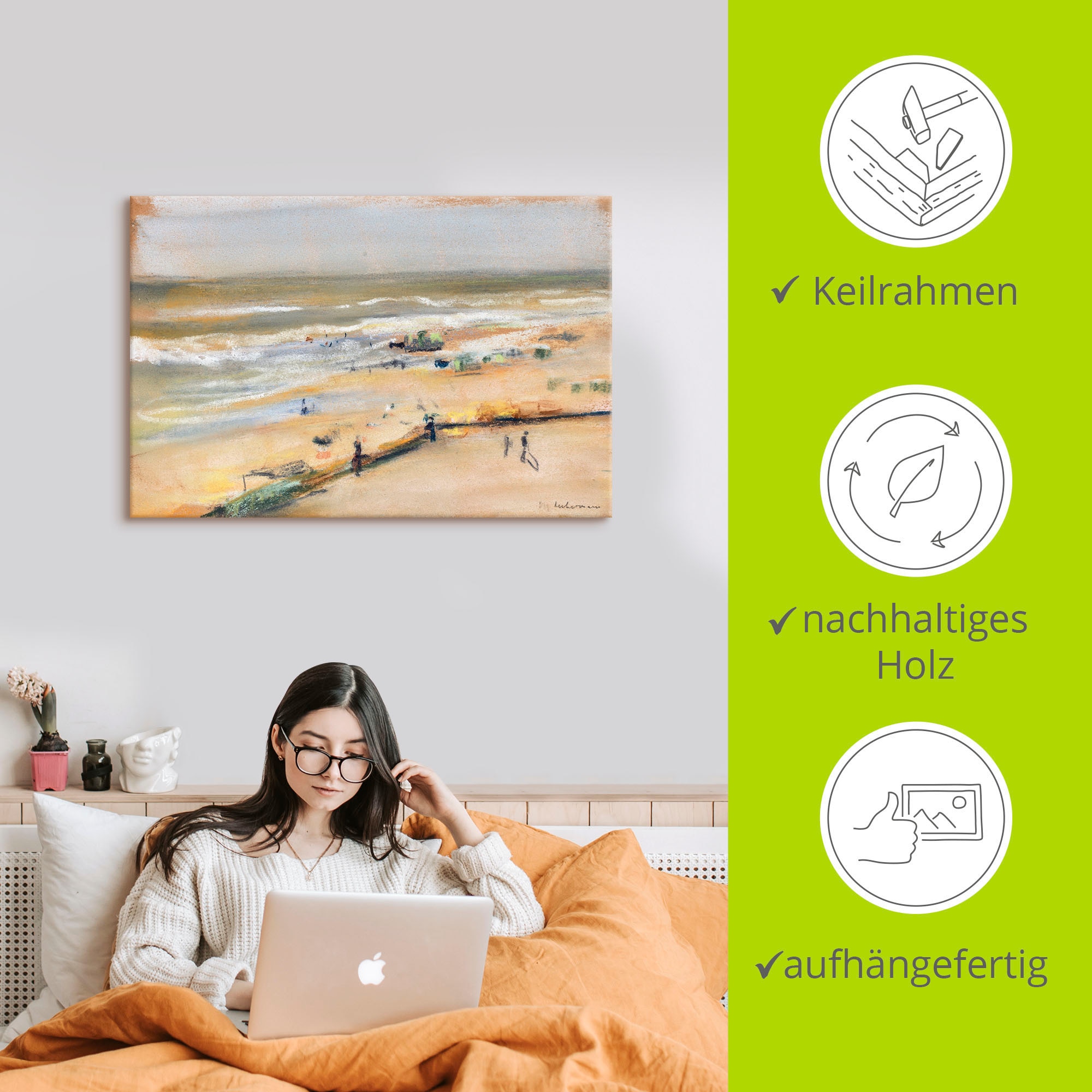 Artland Leinwandbild »Blick von der Düne aufs Meer, Nordwijk« Strandbilder 1 Stk. tlg. auf Holzrahmen gespannt