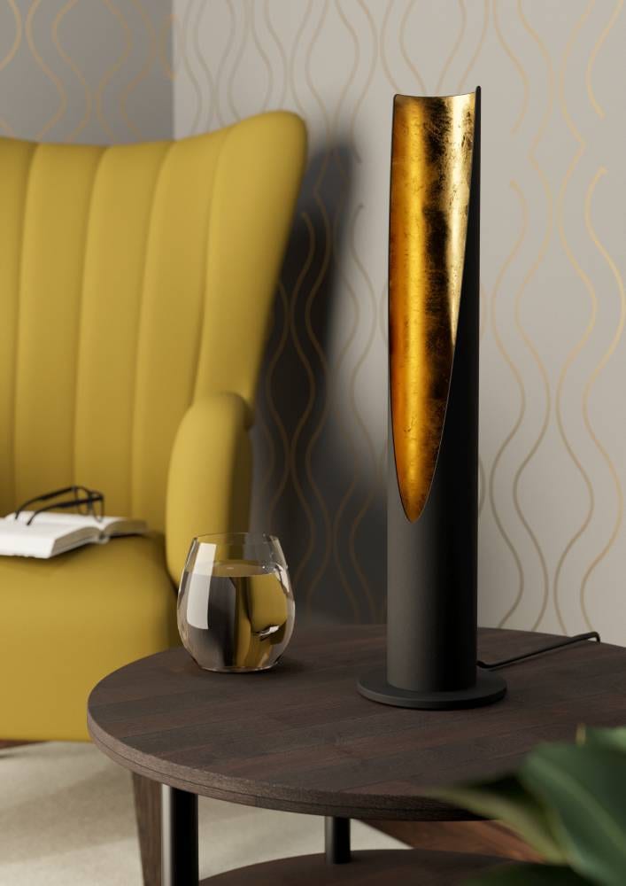 EGLO LED Tischleuchte »BARBOTTO«, LED-Board-GU10, Warmweiß, schwarz, gold / Ø6 x H39,5 cm / inkl. 1 x GU10 (je 4,5W, 400lm, 3000K) - aus Stahl - Tischlampe - Tischleuchte - Schreibtischlampe - Nachttischlampe - Nachttisch - Lampe