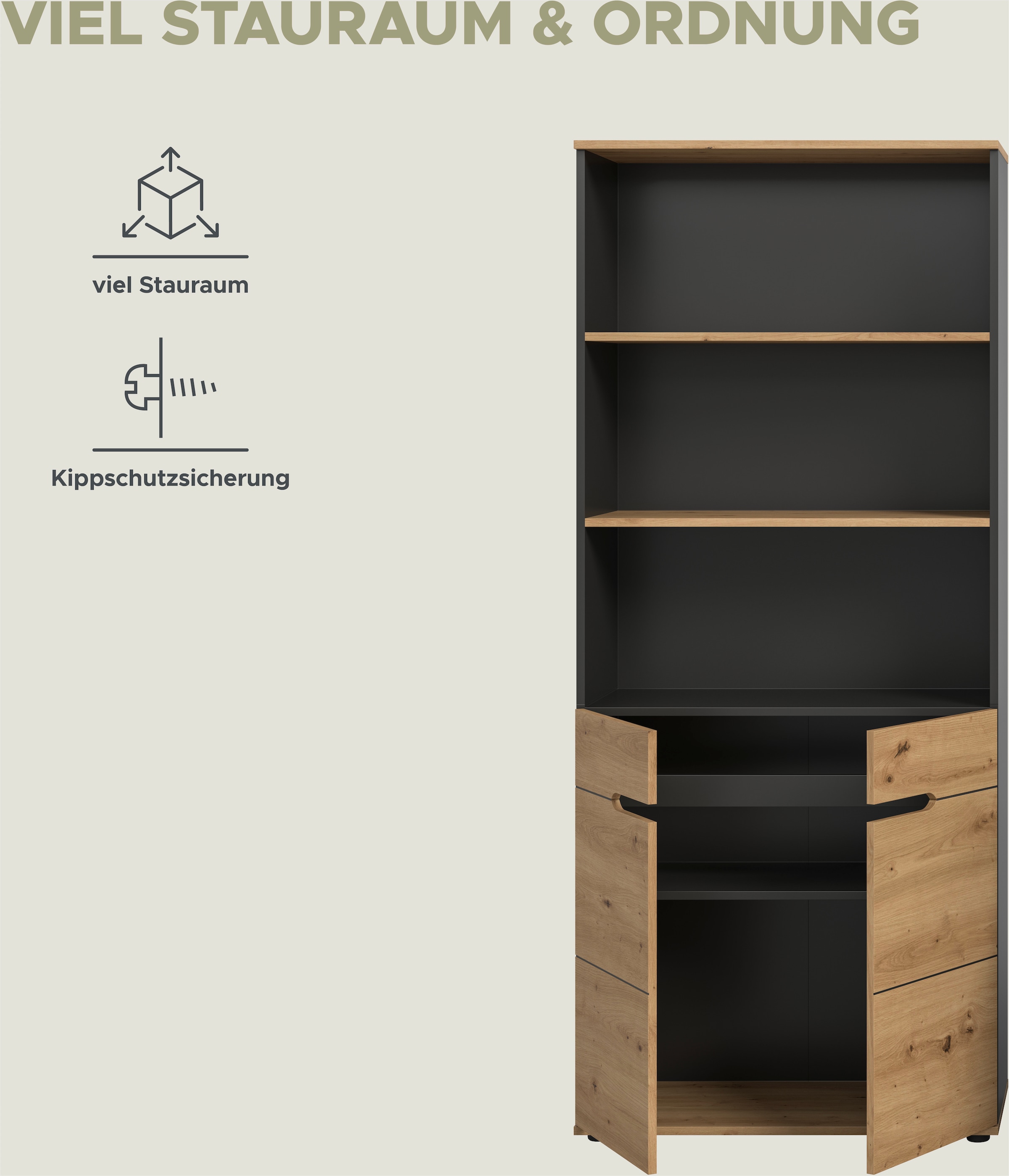 Home affaire Aktenschrank »REHAT, Büroschrank« bietet viel Stauraum für ca. 35 Aktenordner,  5 Fächer, 3 feste & 1 variabler Boden, Höhe: 190cm, Breite: 80cm