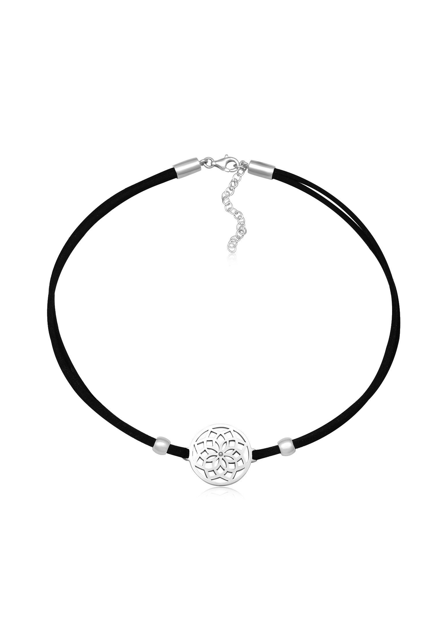 Elli Choker »Halskette Choker Blume des Lebens Textilband 925 Silber«