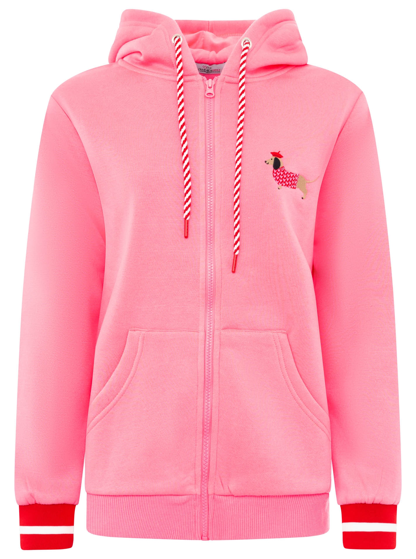 Zwillingsherz Sweatjacke »"Très Bien"« Mini Me, süßes Dackelmotiv, gestreifte Ärmelbündchen, Kapuze, Zipper
