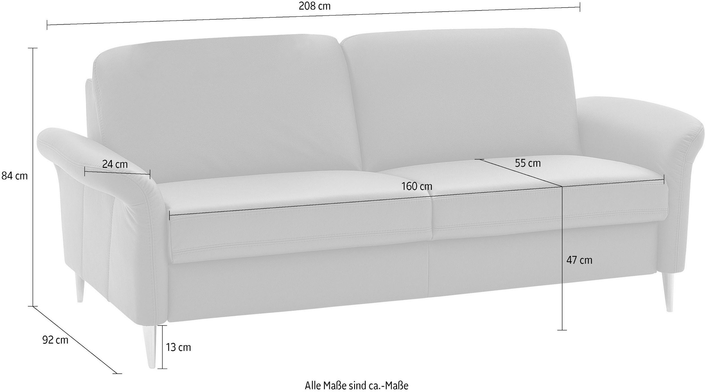 Die PlanBar 3-Sitzer »PN-EM23187, ohne Kopfstützen«, (Breite 208 cm), Leder, mit Federkern für einen hohen Sitzkomfort