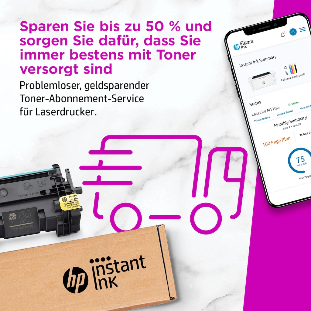 HP Schwarz-Weiß Laserdrucker »LaserJet M110w«, 2 Monate gratis Drucken mit HP Instant Ink inklusive