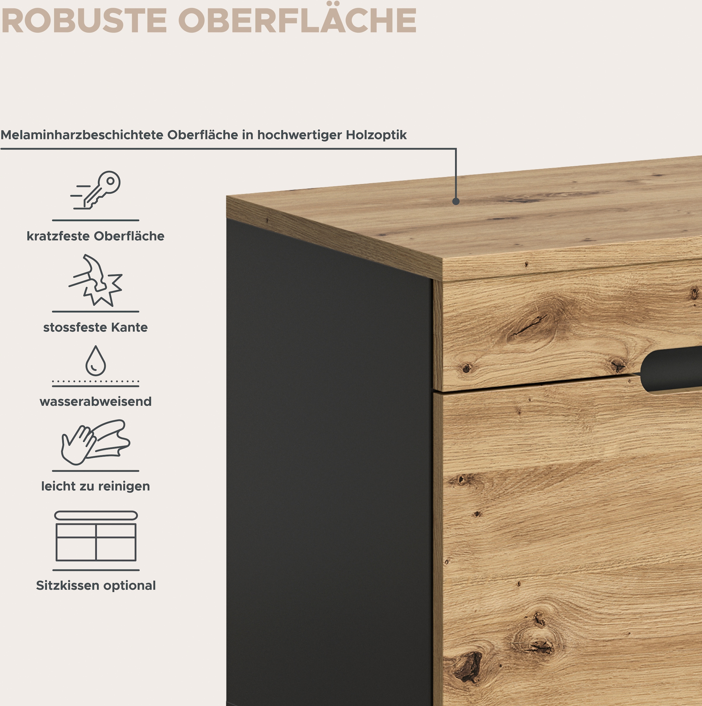 Home affaire Garderoben-Set »REHAT, TOPSELLER!, 4-teilig, Breite 160cm, individuell stellbar« bestehend aus: Garderobenschrank, Sitzbank, Paneel, Hakenleiste, 3 Stk. tlg.