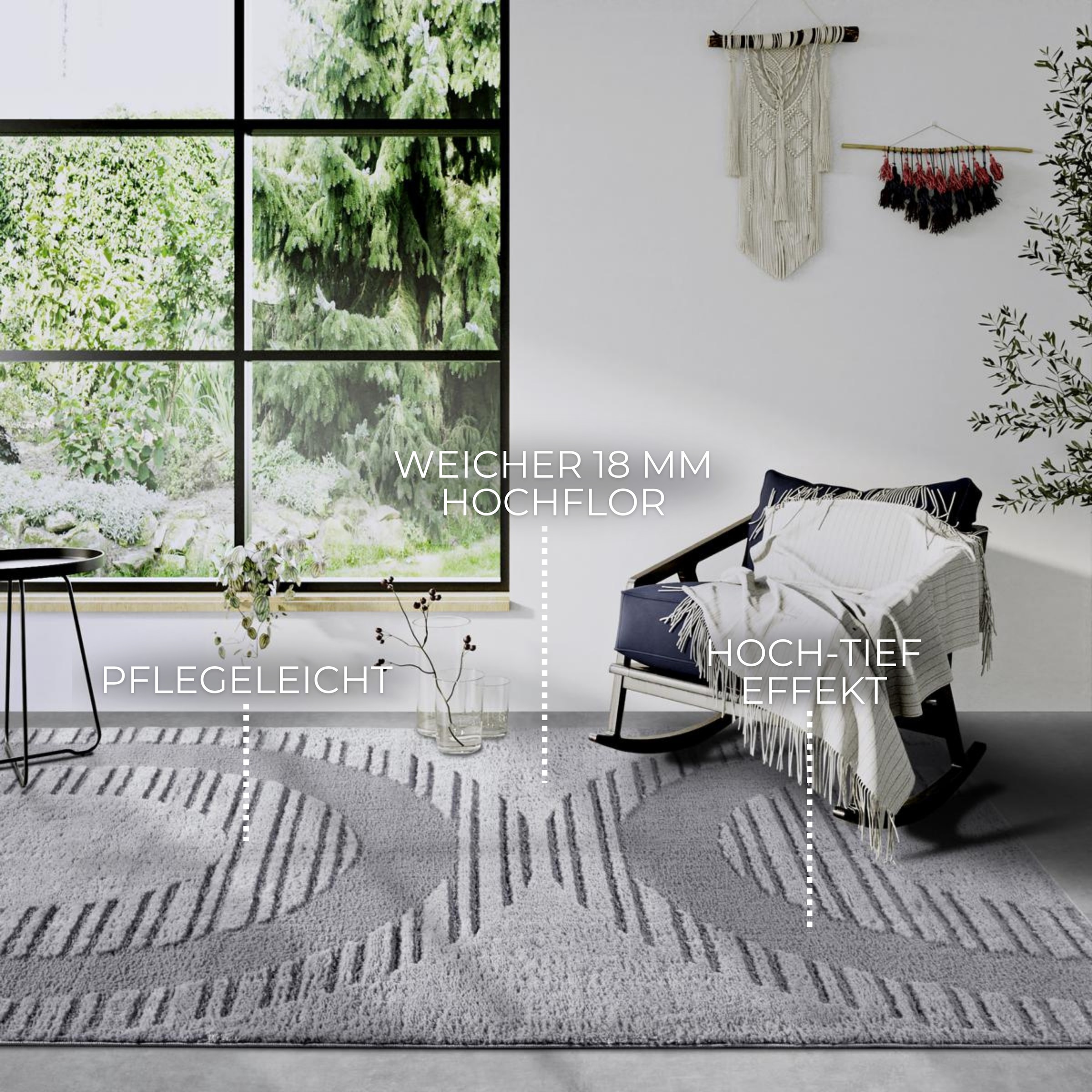 ELLE DECORATION Designteppich »Bartoux«, rechteckig, 18 mm Höhe, Hochflor, Shaggy, Läufer, weich, Langflor, modern, Hoch Tief Effekt