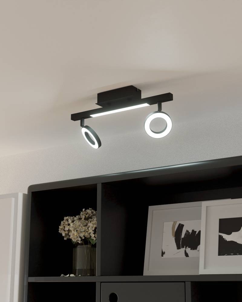 EGLO Deckenspot »CARDILLIO 2 Deckenlampe, schwarz, 2 flammig, schwenkbare Lampenköpfe«, Leuchtmittel LED-Modul | LED fest integriert, Spot, warmweißes Licht, Wohnzimmer, Esszimmer, Küche, Flur, 38,5x8,5cm