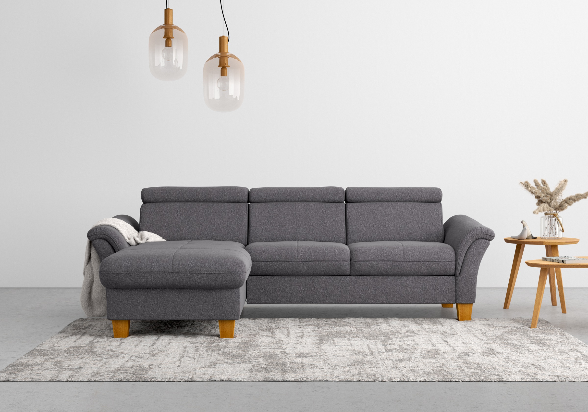 Home affaire Ecksofa »Lindgren L-Form«, wahlweise mit Bett mit klappbaren Rollen, Kasten und Kopfverstellung