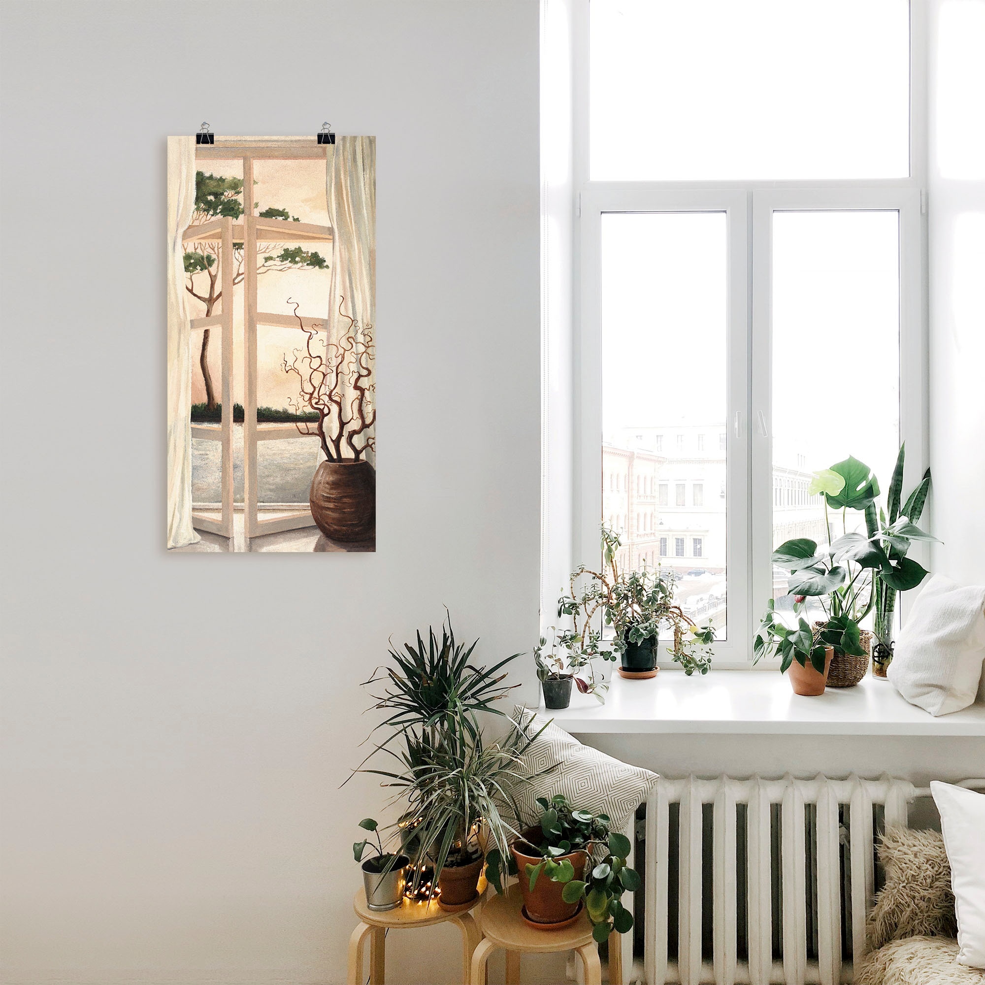 Artland Wandbild »Fensterbild Toskanischer Sonnenuntergang«, Fensterblick, (1 St.), als Alubild, Outdoorbild, Leinwandbild, Poster, Wandaufkleber