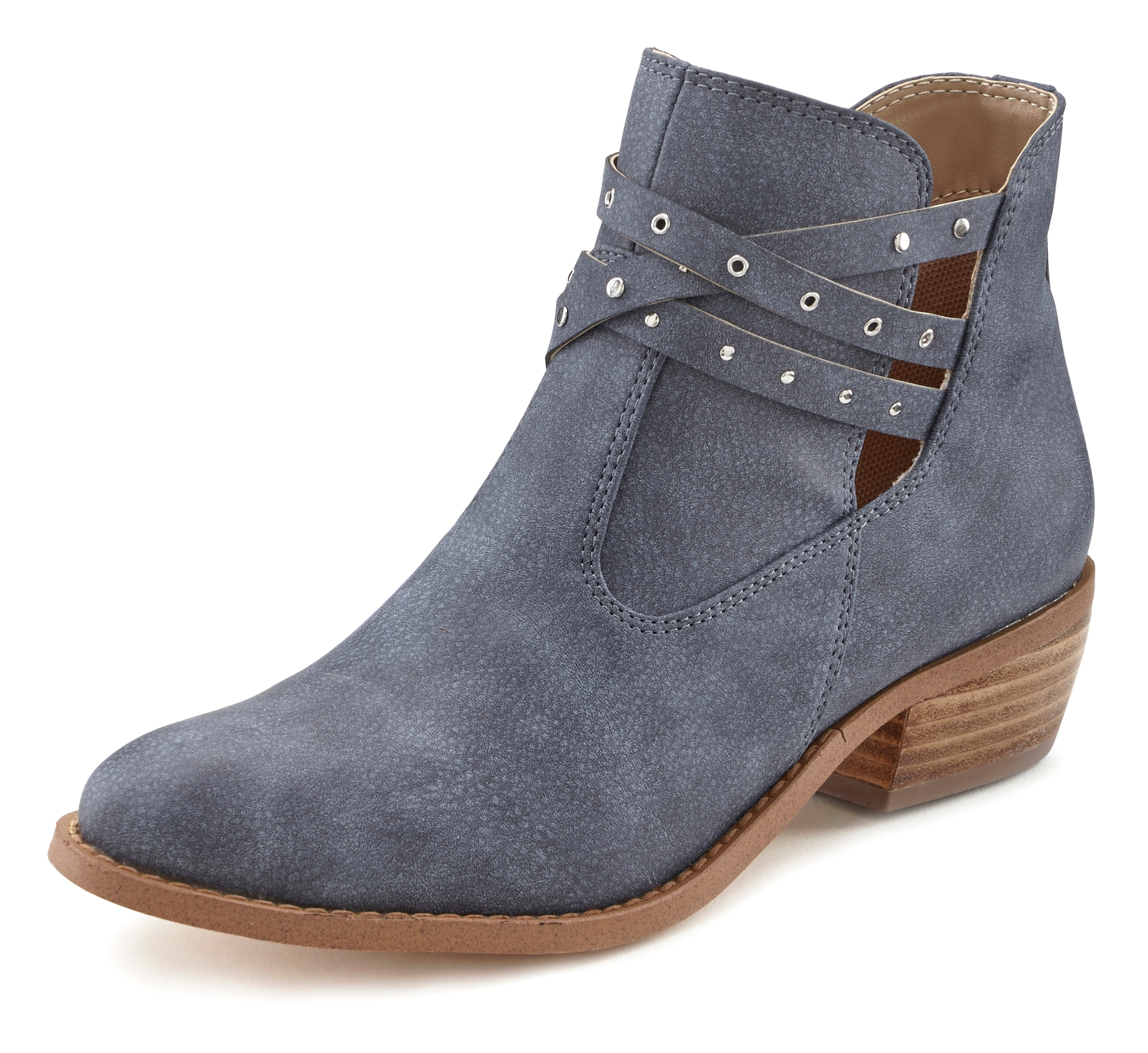 Westernstiefelette, Cowboy Boots, Ankle Stiefelette mit Zierbändern & Blockabsatz VEGAN