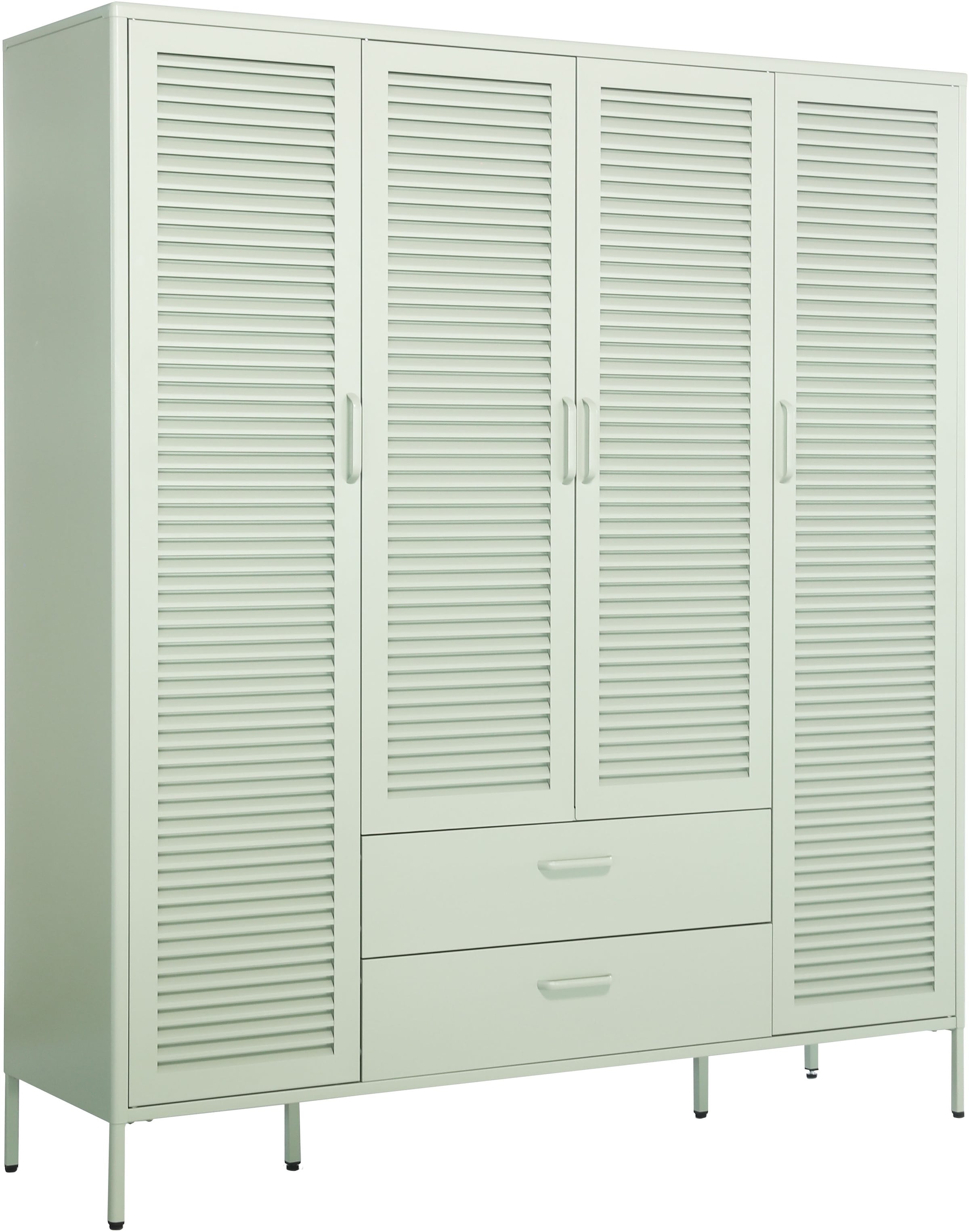 OTTO home Kleiderschrank »GERRON Kleiderschrank Metallschrank Spind« Schlafzimmerschrank, 4 Türen & Schubladen, grün salbei, Breite 158cm