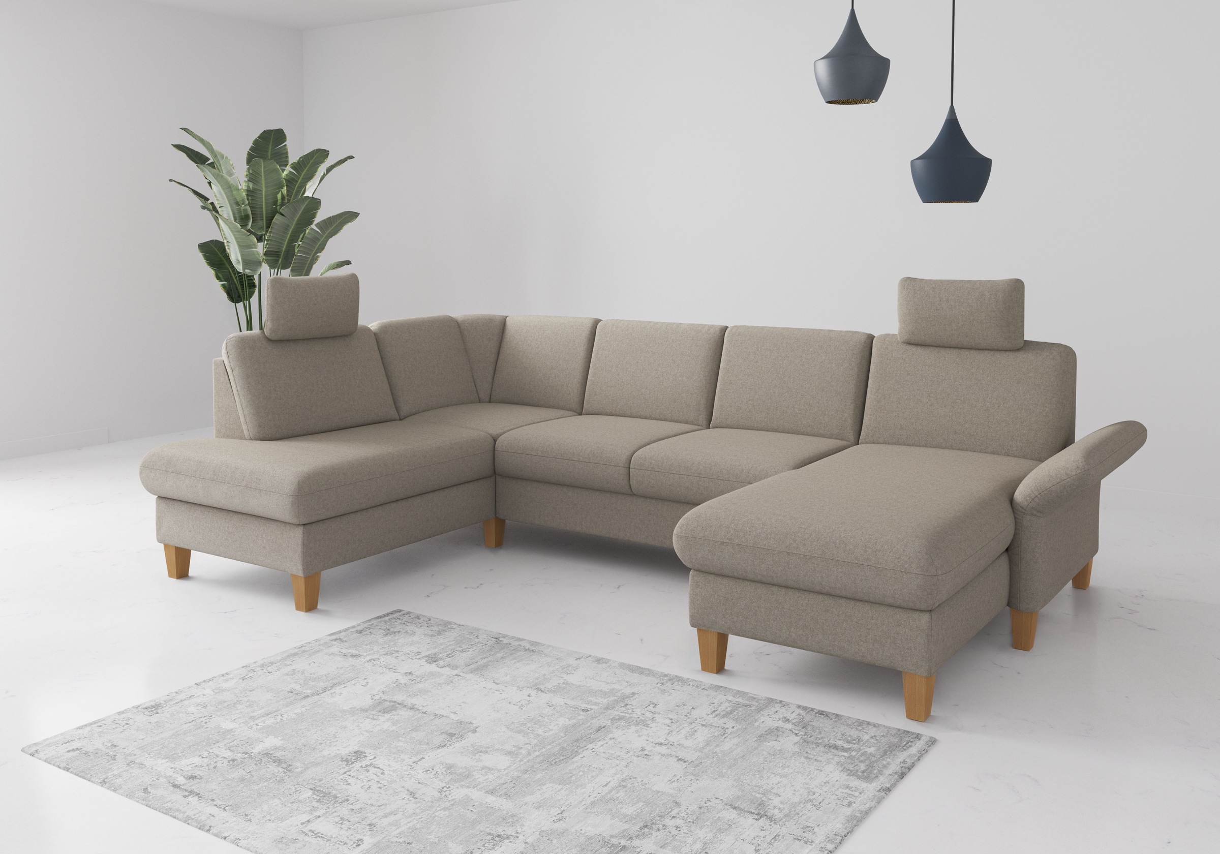 Home affaire Wohnlandschaft »Rochelle, U-Form« optional mit Armteilverstellung, mit Bettfunktion & Bettkasten