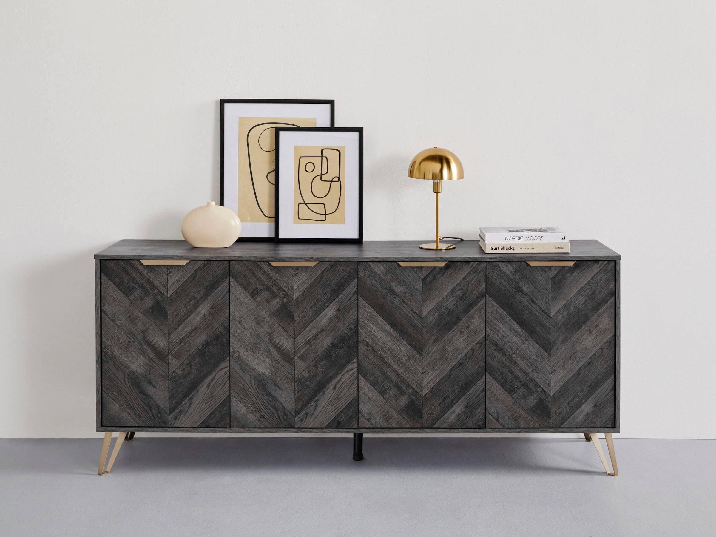 Leonique Sideboard »Nanterie«, Kommode mit Fischgrätenmuster, Breite 176,5 cm