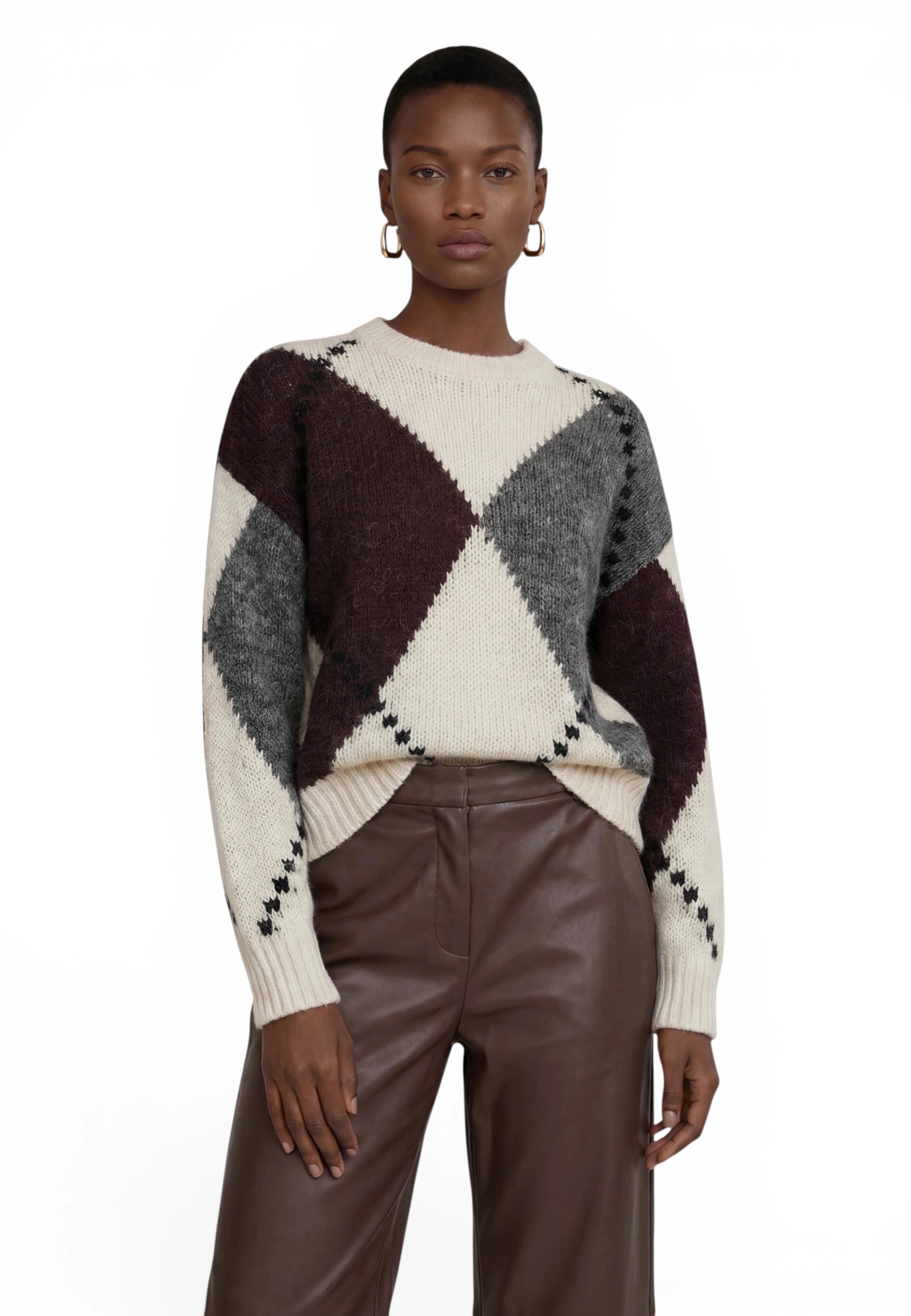 Zero Rundhalspullover »Grobstrick-Pullover mit Intarsie«