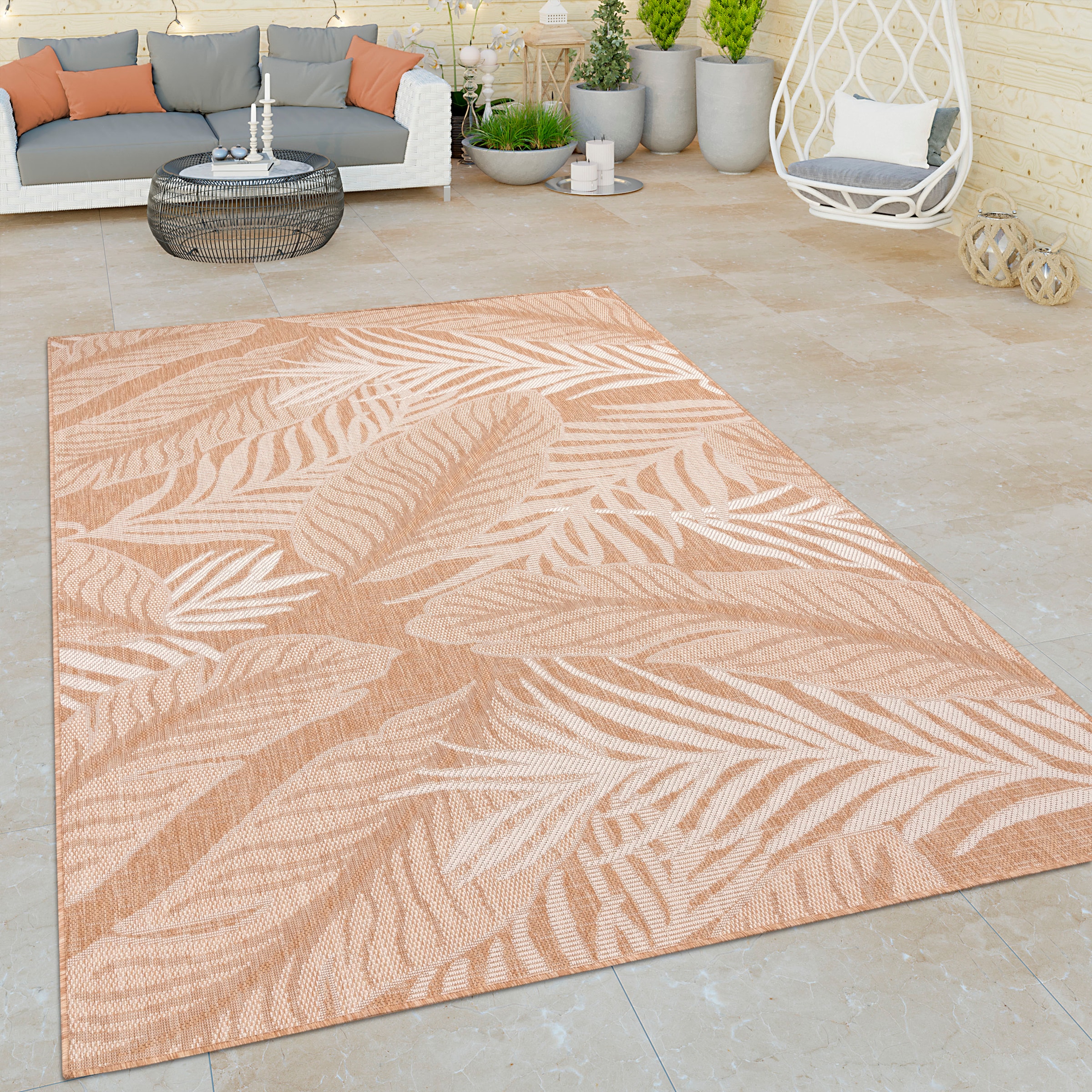 Paco Home Teppich »Illusion 326«, rechteckig, Flachgewebe, Blätter Motiv,  In- und Outdoor geeignet