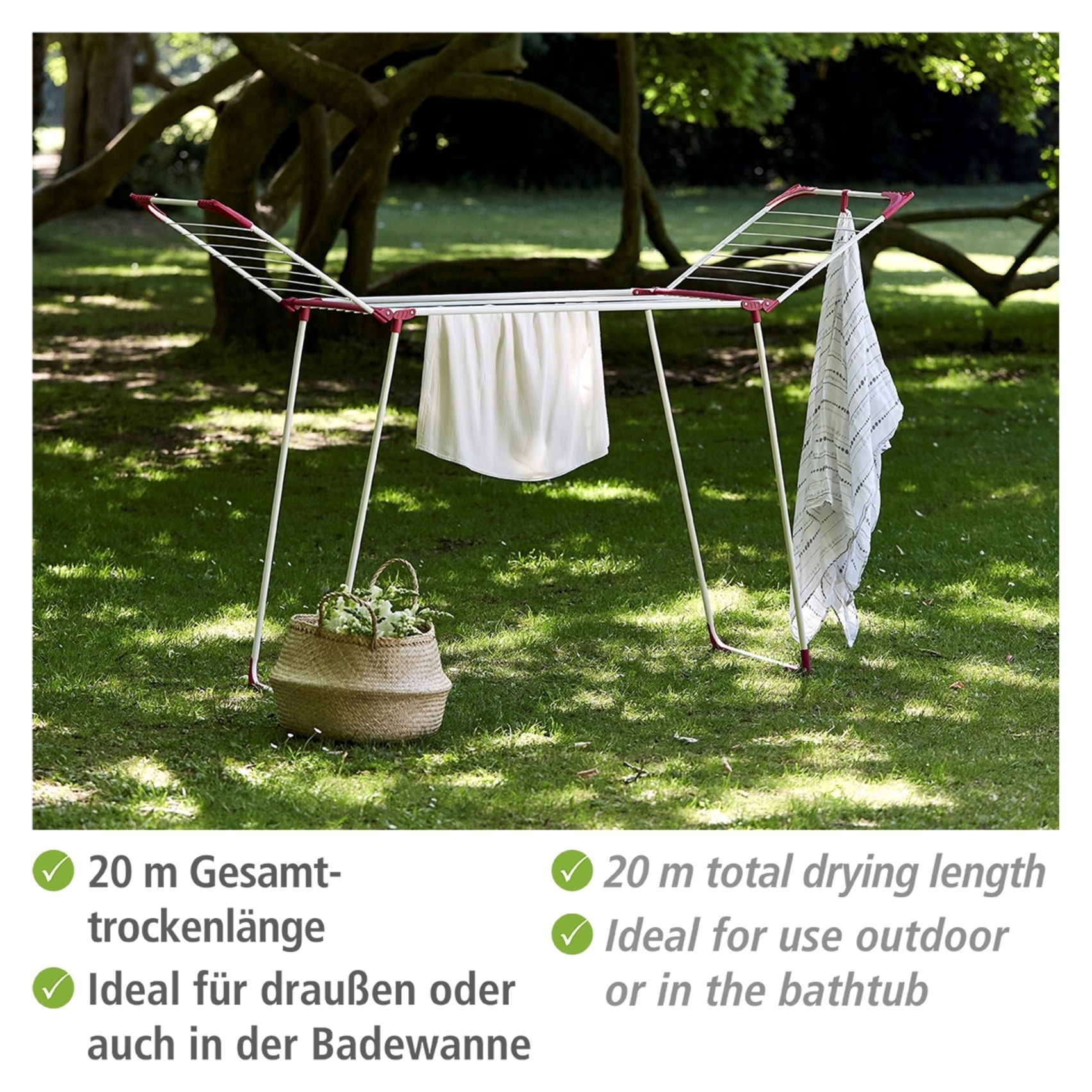 WENKO Wäscheständer »Modell Summer Dry«, Flügelwäschetrockner, 13 m Trockenlänge, platzsparend zusammenklappbar
