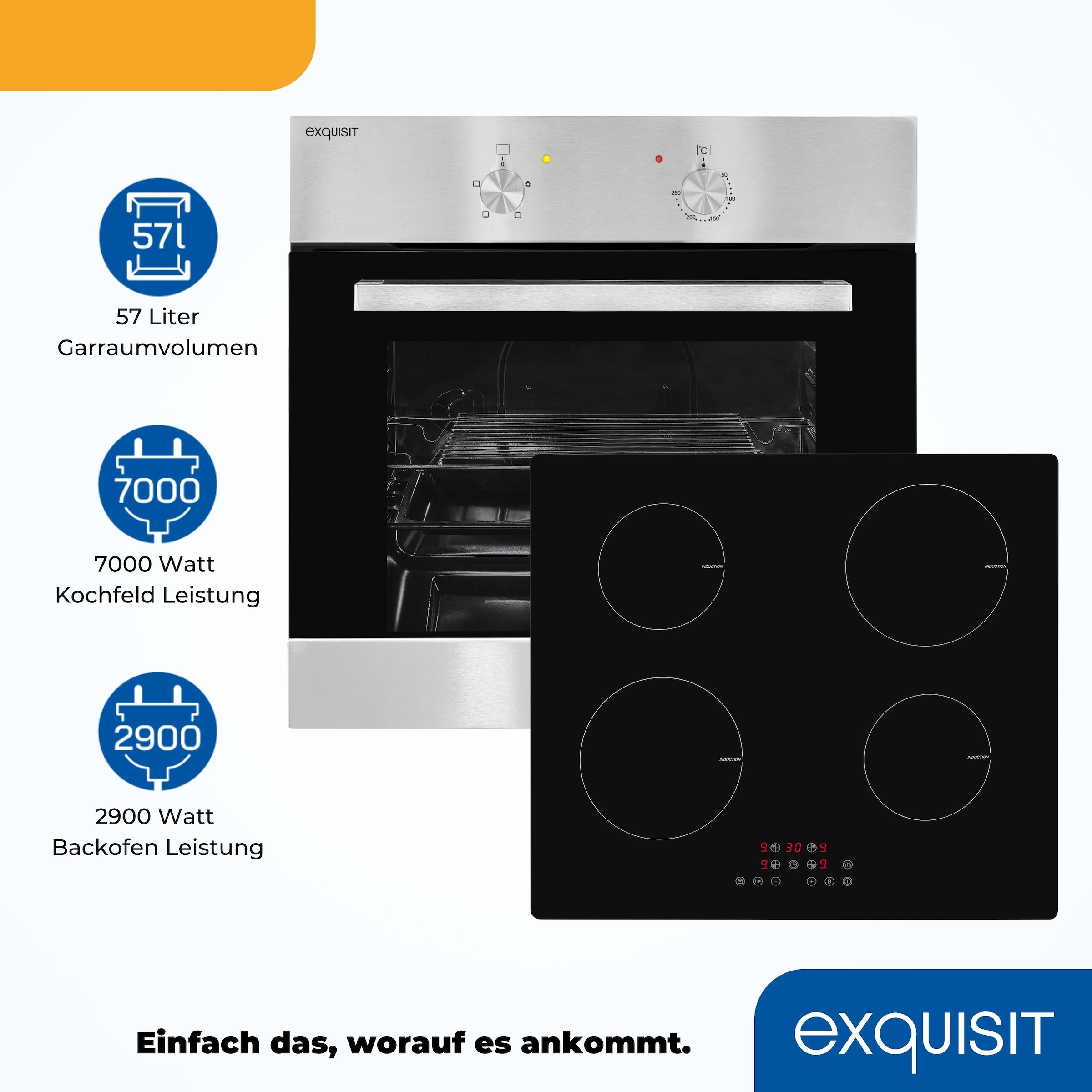 exquisit Backofen-Set »BAKO555600U«, autark einbaubar-Ofen mit Umluft,Kochfeld mit Sensorbedienung