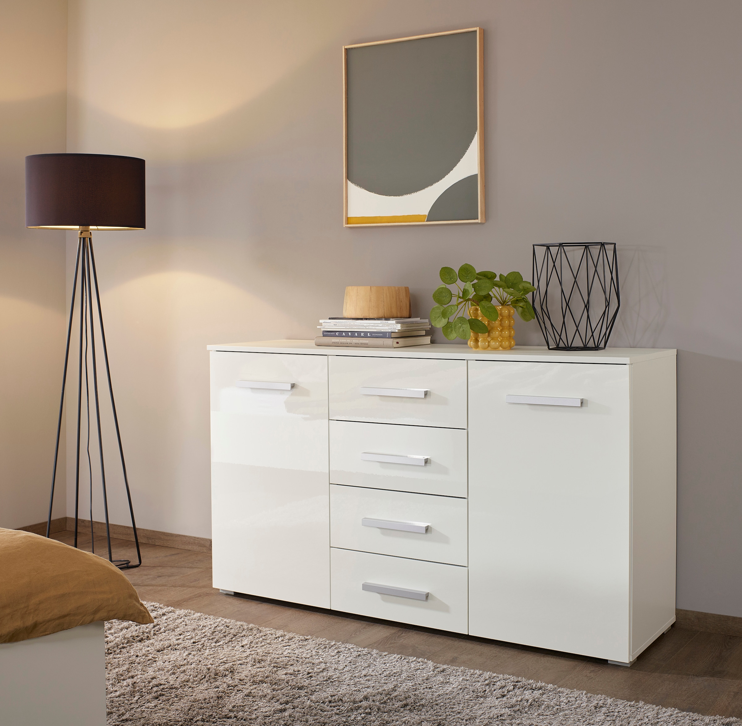 rauch Schubkastenkommode »Sideboard Kommode Kombikommode KOLUNA mit Hochglanzfront«, mit 4 Schubkästen und 2 Türen sowie Metallgriffen MADE IN GERMANY