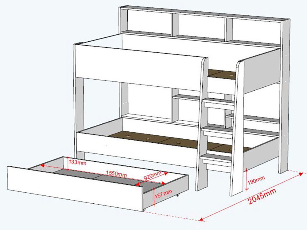 Relita Etagenbett »Sely, viel Funktion auf kleinem Raum, 2 Liegeflächen, modernes Design« viele Regalfächer an der Bettrückseite, inkl. Schublade auf Rollen,  viel Stauraum, pflegeleichte Melamin Oberfläche, 3 Farben zur Wahl