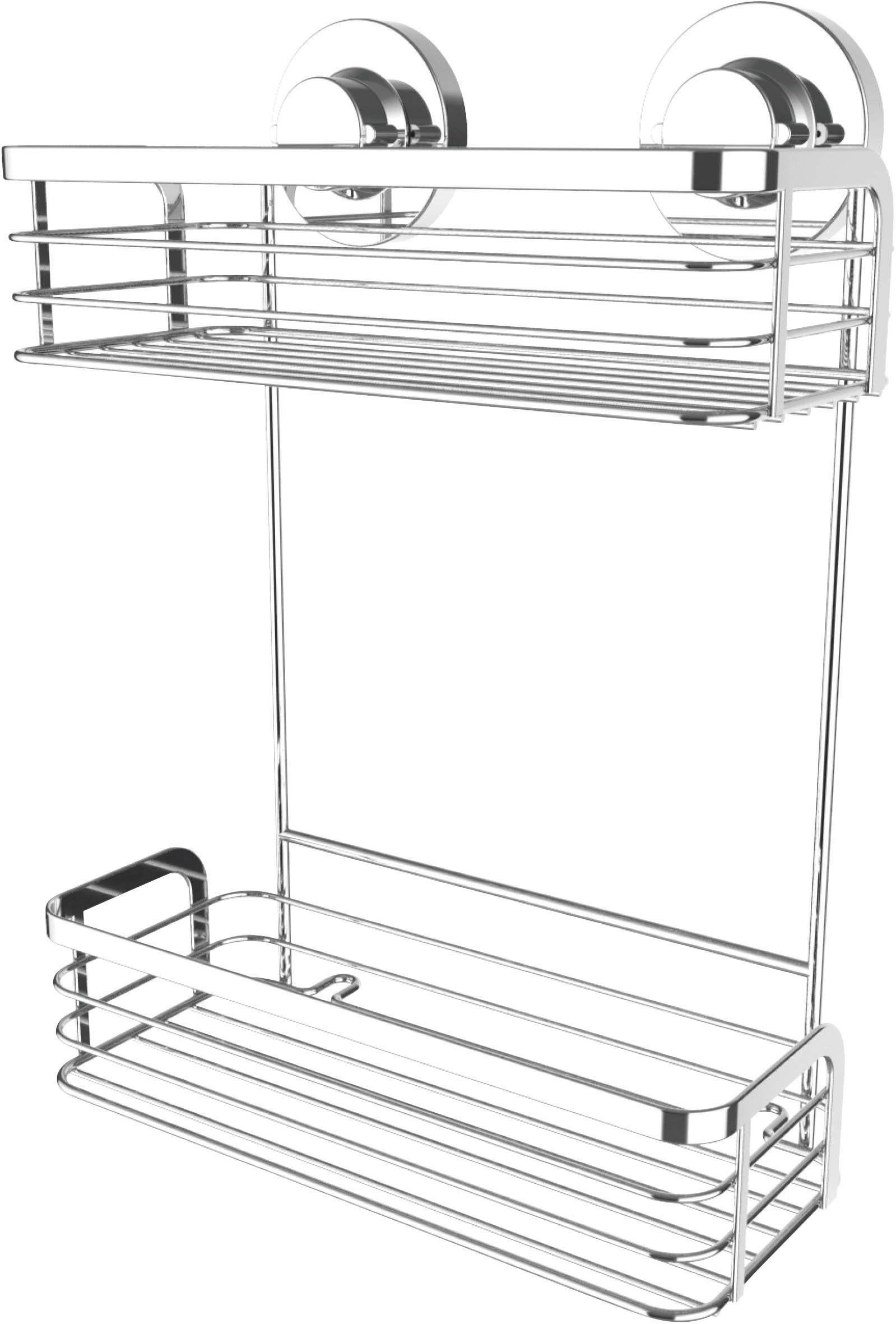 CORNAT Duschregal »3 in 1 - Zwei extra höhe Körbe - Zur Wandmontage - Duschablage«, 3 Befestigungsoptionen mit Saugnapf, Klebepad & Bohren - Verchromt