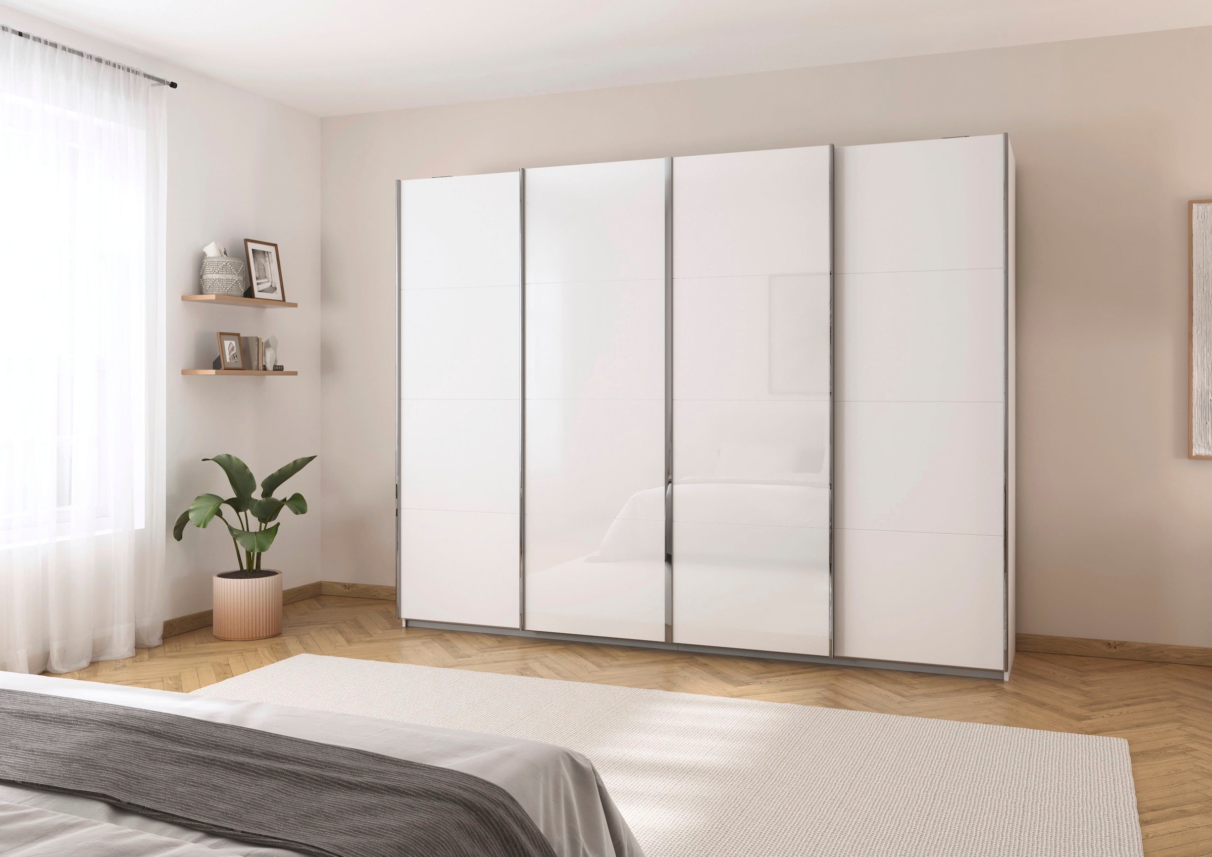 rauch Schwebetürenschrank »Kleiderschrank Schrank Garderobe Wäscheschrank Ankleide SYNCRONO« Mitteltüren öffnen parallel, Breiten 271/316/361 cm Höhen 211/230 cm,  Mitteltüren mit praktischer Synchron-Öffnung MADE IN GERMANY