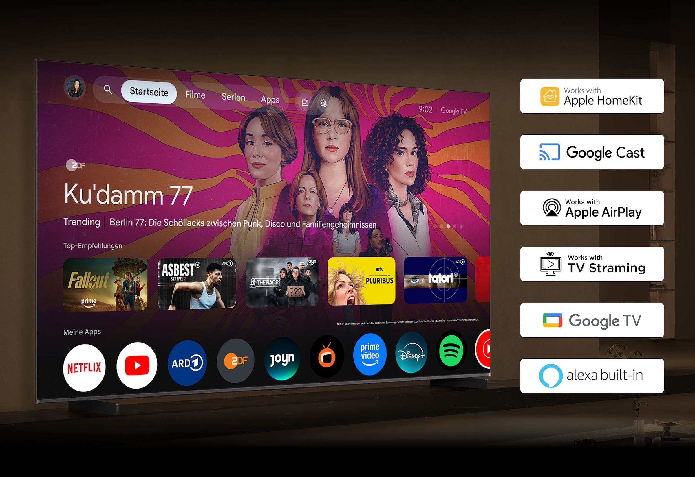 TCL Mini-LED-Fernseher »98T8D« 248 cm/98 ″ Smart-TV QD-Mini LED, AiPQ Pro Prozessor, 144Hz, Dolby Atmos, Apple AirPlay 2