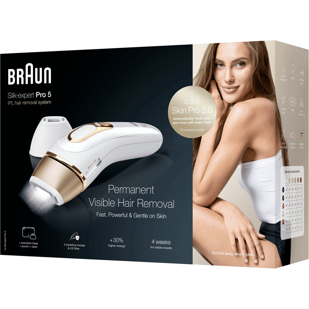 Braun IPL-Haarentferner »Braun Silk-Expert Pro 5 PL5154 IPL«, 125 Lichtimpulse, Skin Pro 2.0 Sensor