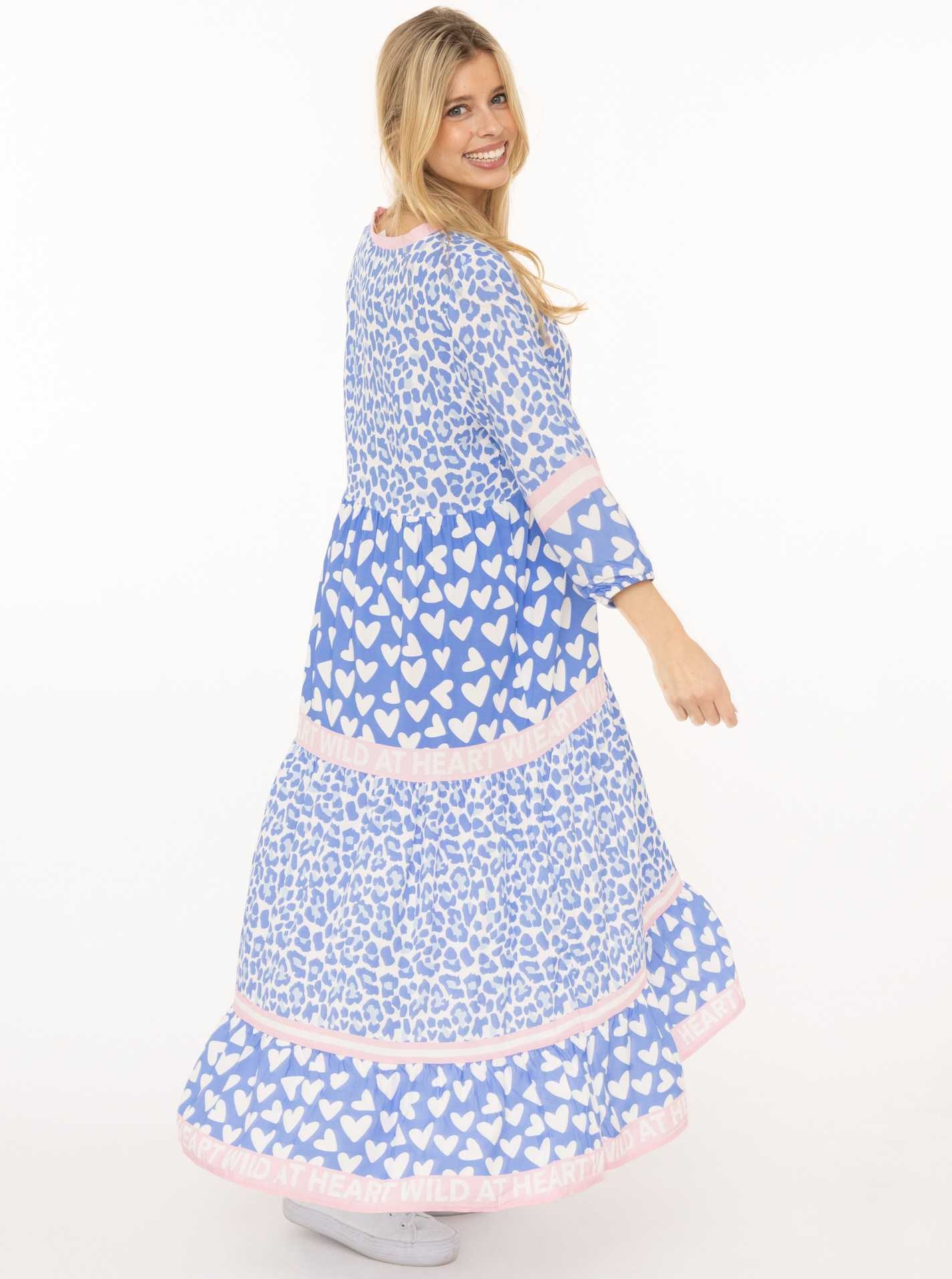 Zwillingsherz Maxikleid »"Leo Love"« Ohne Taschen Mustermix: Leo und Herzen, Knopfleiste und 3/4 Arm