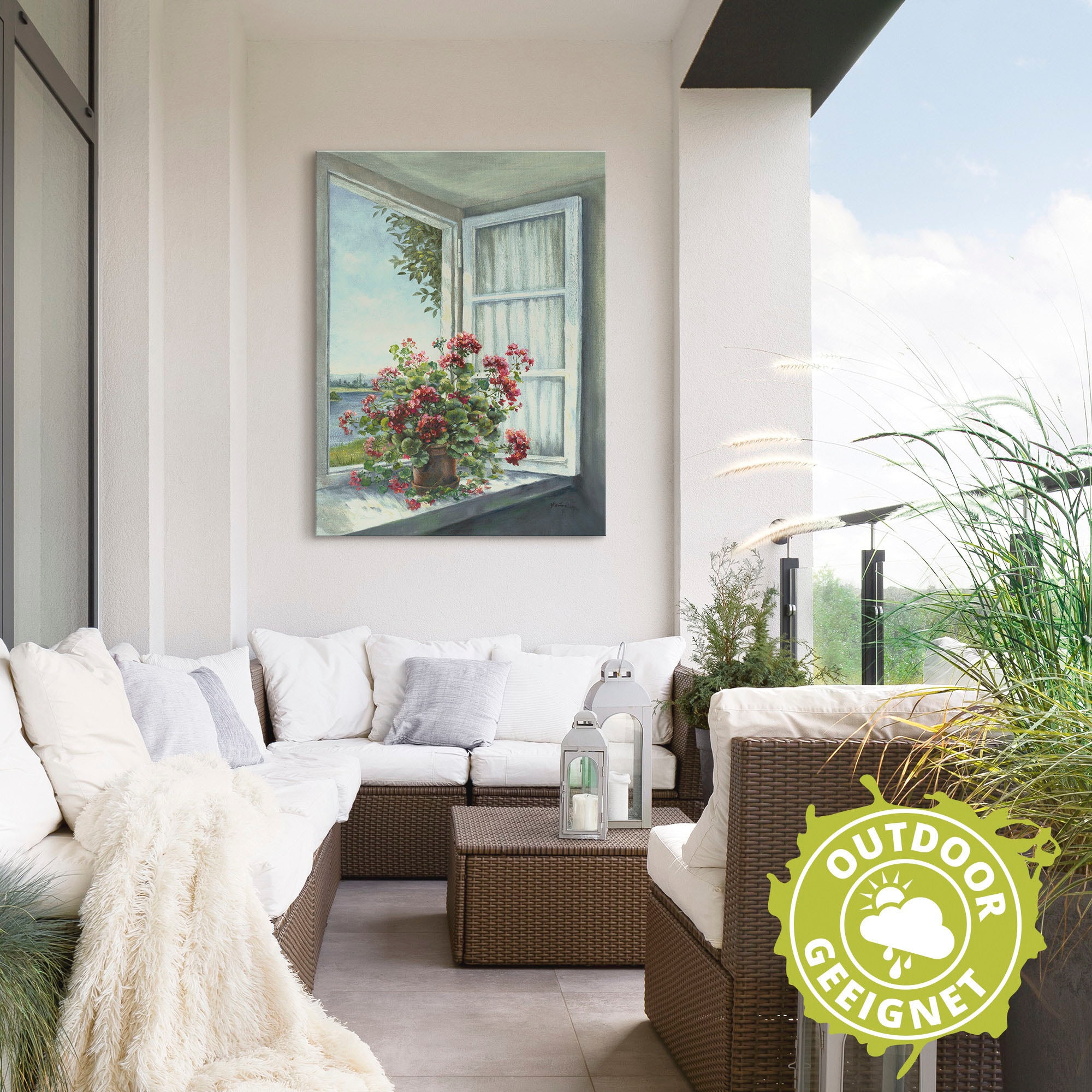 Artland Wandbild »Geranien am Fenster«, Blumen, (1 St.), als Alubild, Outdoorbild, Leinwandbild, Poster, Wandaufkleber