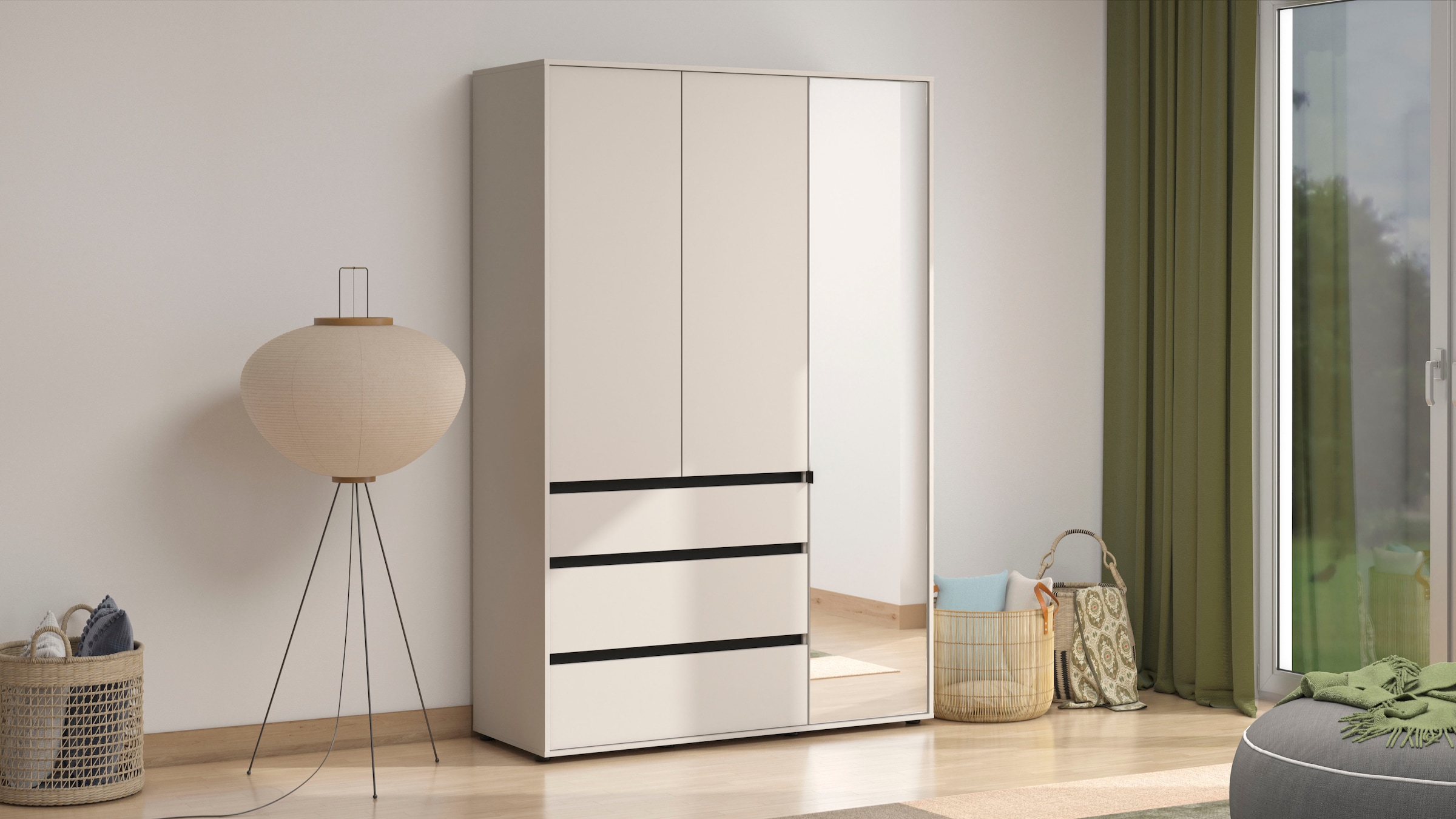 Home affaire Kleiderschrank »Corbett, grifflose Optik, FSC-zertifziert, Made in Europe« 138 oder 182,5cm breit, 211cm hoch und 54,5cm tief,  mit Spiegel, 3 Schubladen und Innenausstattung