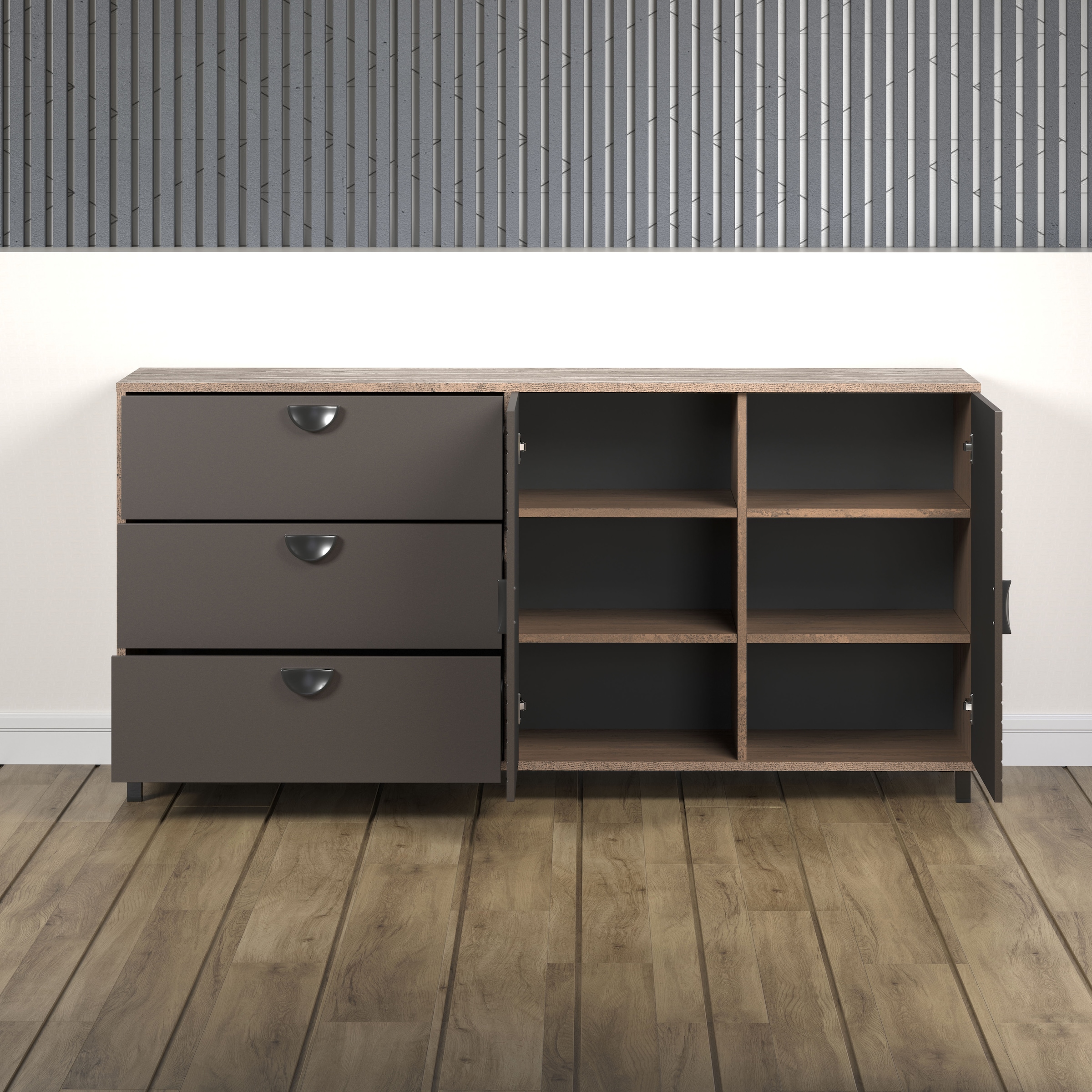 INOSIGN Sideboard »Fusion«, (1 St.), Kommode mit markantem Kreismuster - Antikoptik - (B/T/H) 176/42/86 cm