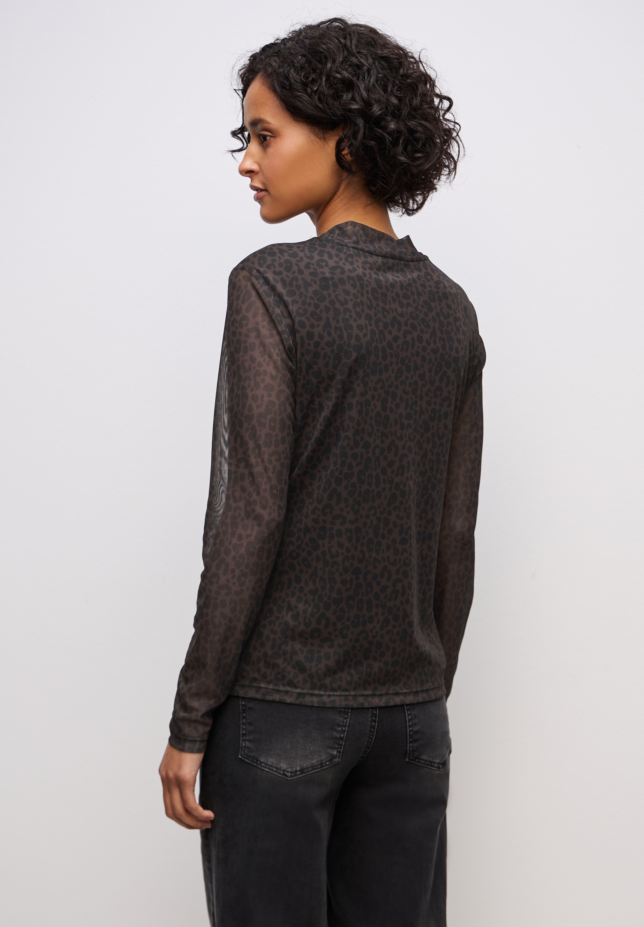 STREET ONE Langarmshirt in transparenter Mesh-Qualität und Leo-Muster