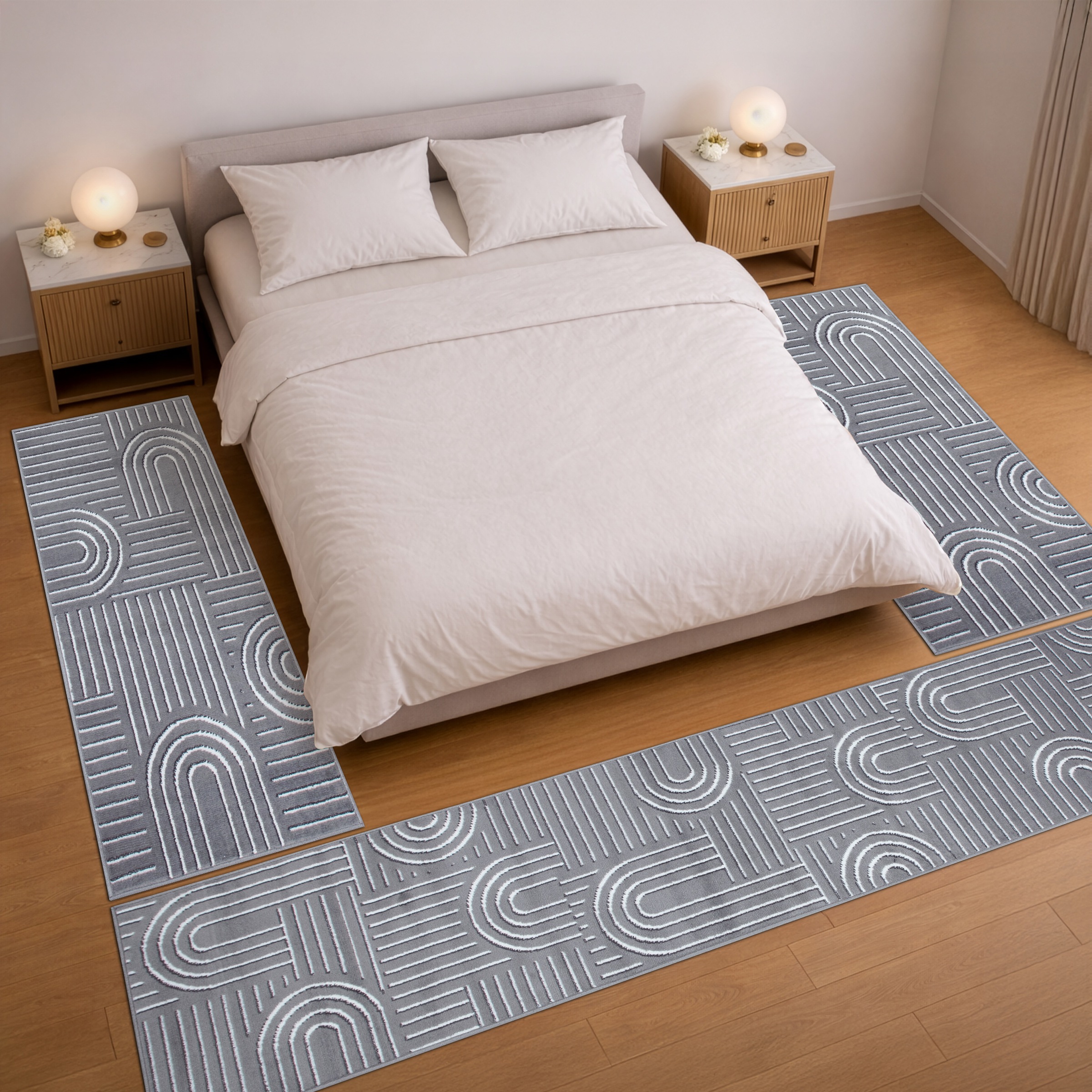 my home Bettumrandung »Lyssandra« Höhe 8 mm 3 tlg. tlg. 3D-Effekt, softer Kurzflor, pflegeleicht, leichter Glanz, Scandi-Look