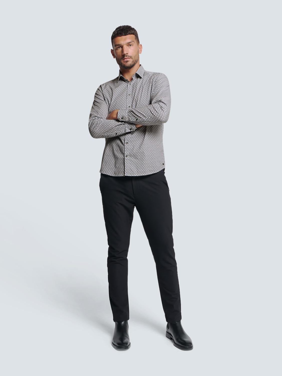 NO EXCESS Langarmhemd gemustert, mit Knopfleiste