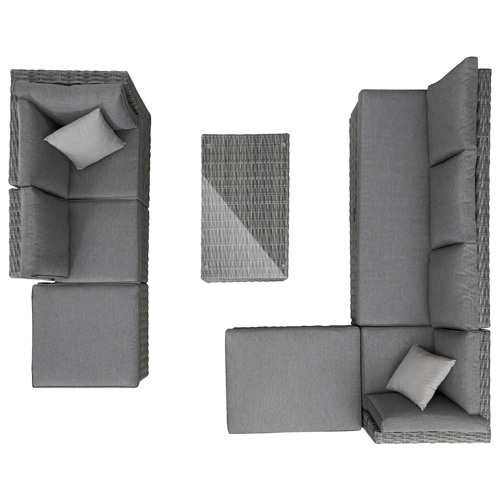 KONIFERA Gartenlounge-Set »New York«, (21 tlg., 1x 3er AZ-Sofa, 1x Ecke, 1x Sessel, 1x Ottomane mit Staufach, 1x Tisch)