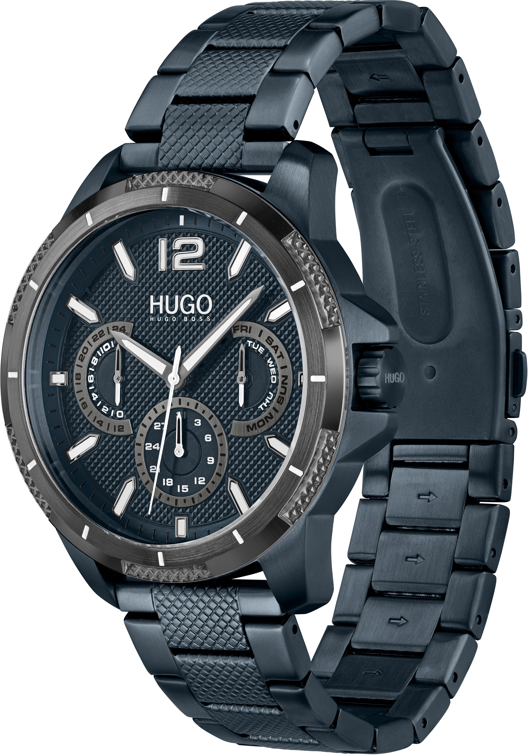 HUGO Multifunktionsuhr »#SPORT«, Quarzuhr, Armbanduhr, Herrenuhr, Datum, Edelstahlarmband