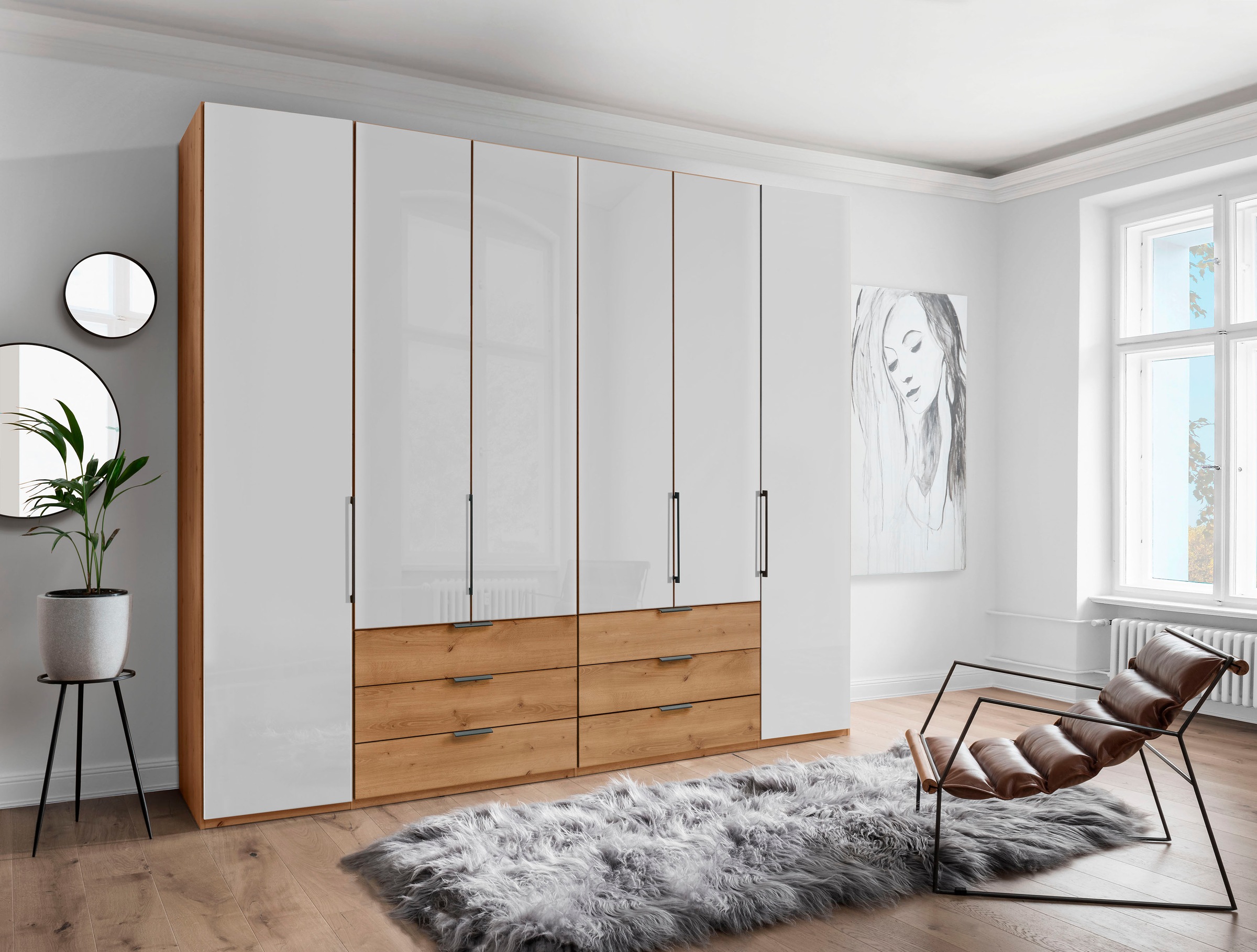 WIEMANN Falttürenschrank »Monaco« Teil-Glasfront sowie hochwertige Beschläge inkl. Schubladendämpfung