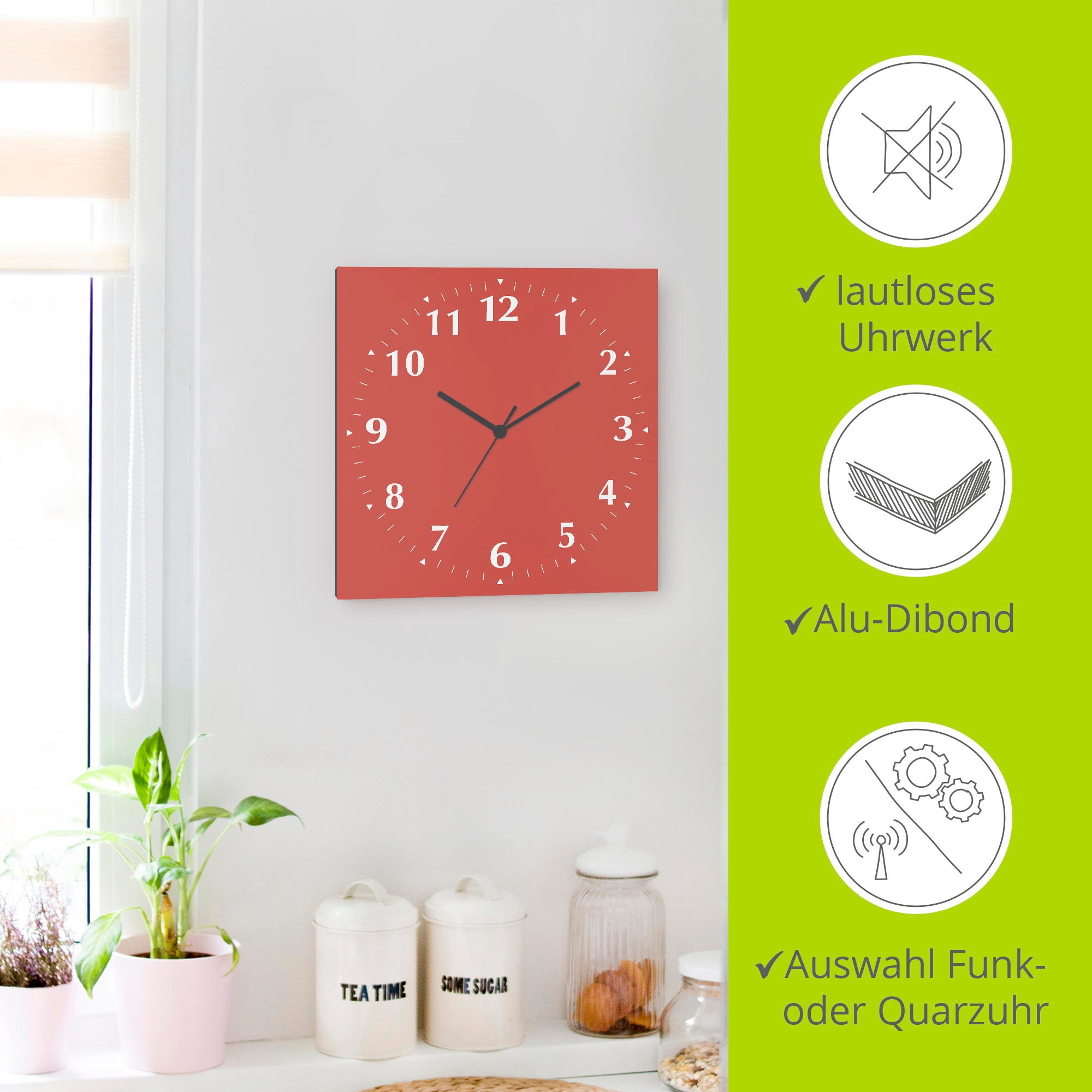 Artland Wanduhr »Uni Trendfarben« wahlweise mit Quarz- oder Funkuhrwerk, lautlos ohne Tickgeräusche