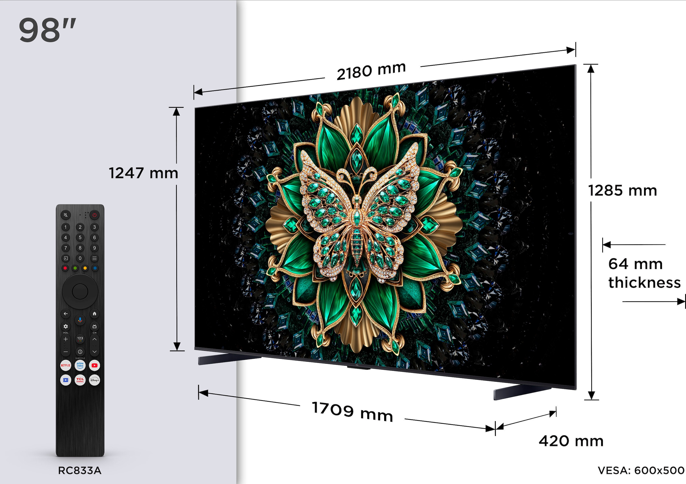 TCL QLED Mini LED-Fernseher »98Q6CX7«, 4K Ultra HD, Smart-TV-Google TV, 144 Hz, 4K HDR Premium, Smart TV, Apple TV, Multi-HDR und Dolby Vision