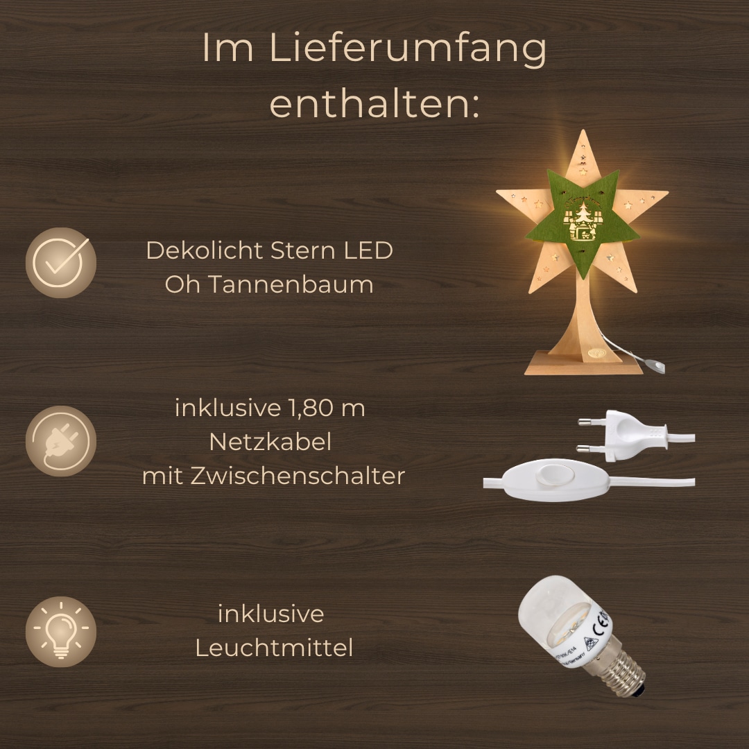 Weigla Dekostern »LED Oh Tannenbaum, Dekoleuchte aus Holz, NATUR-GRÜN«