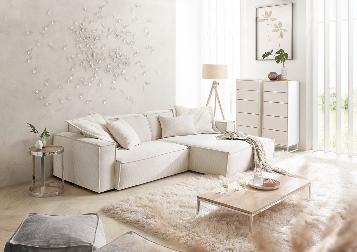 3C Candy Ecksofa »Matteo in elegant, kubischer Formensprache, bequem, L-Form« mit auffälliger Kedernaht, Feincord-Bezug, Lounge-Charakter