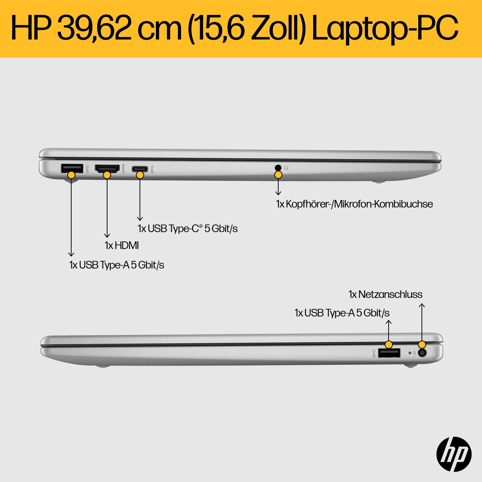 HP Notebook »15-fc0230ng«, 39,6 cm, / 15,6 Zoll, AMD, Ryzen 3, Radeon Graphics, 512 GB SSD