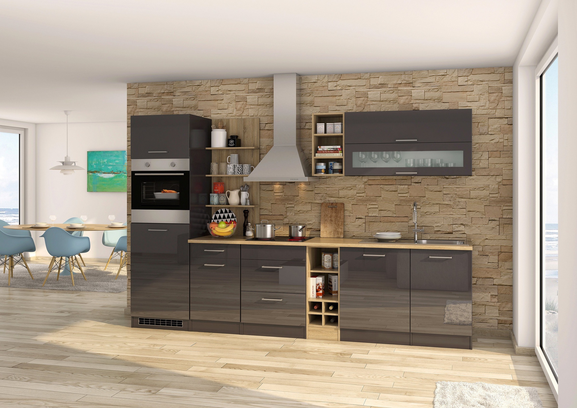 KOCHSTATION Küchenzeile »KS-Mailand« mit E-Geräten, Breite 310 cm