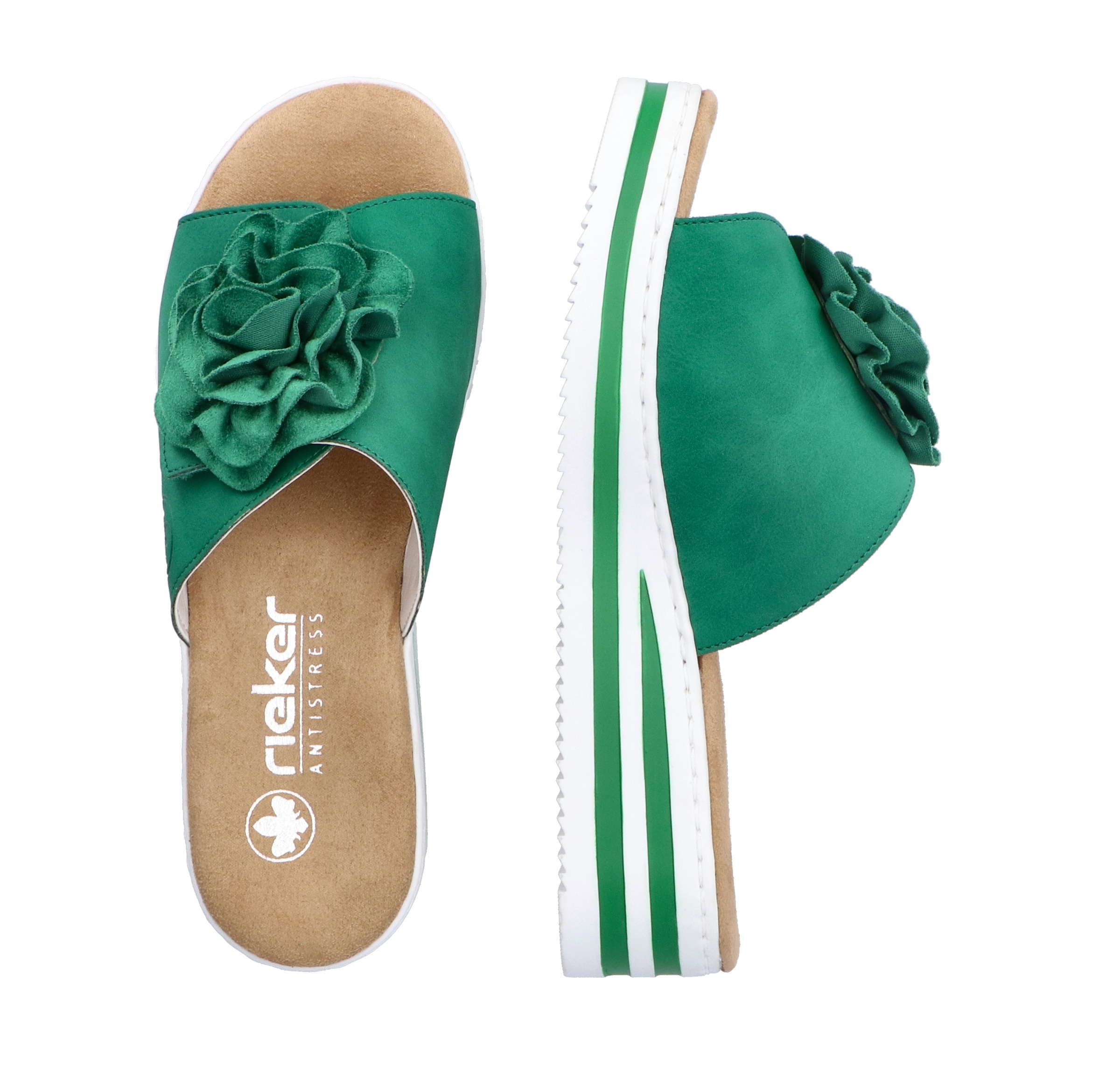 Rieker Pantolette, Sommerschuh, Poolslide, Strandschuh, Keilabsatz, mit Klettverschluss