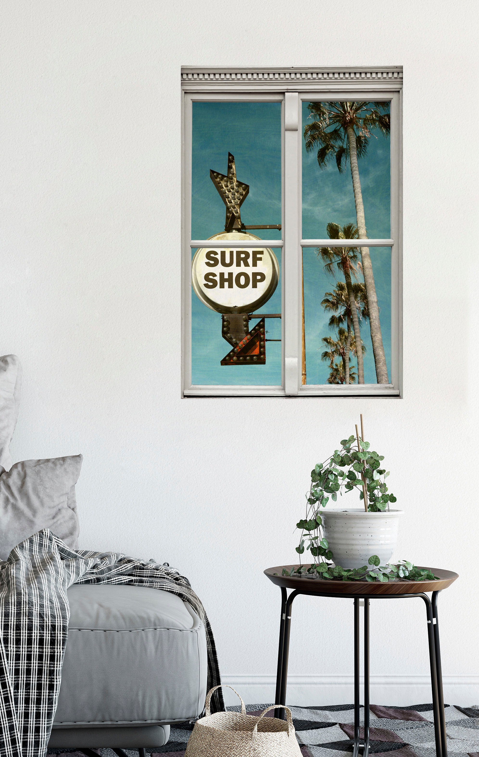 queence Wandsticker »Surf Shop«, Wandsticker, Wandbild, selbstklebend, 3D, Fenster