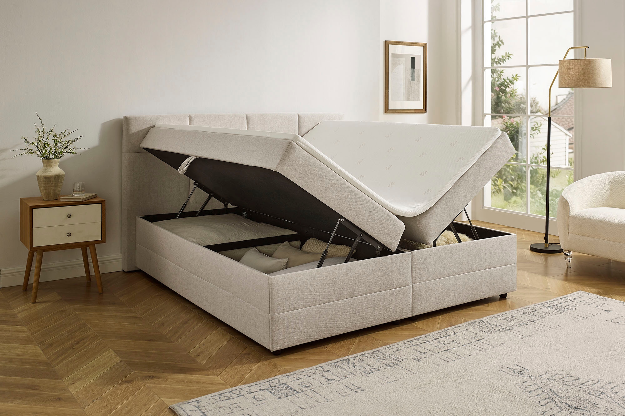 INOSIGN Boxbett »Fillmore inkl. Bettkasten, Liegefläche 180x200 cm, in Boxspring-Optik« inkl. Topper, erhältlich in verschiedenen Farben