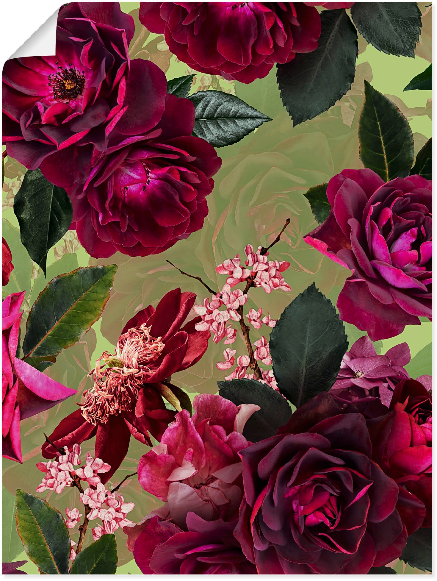 Artland Wandbild »Dunkle Rosen auf Grün«, Blumenbilder, (1 St.), als Alubild, Outdoorbild, Leinwandbild, Poster, Wandaufkleber