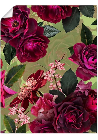 Wandbild »Dunkle Rosen auf Grün«, Blumenbilder, (1 St.)